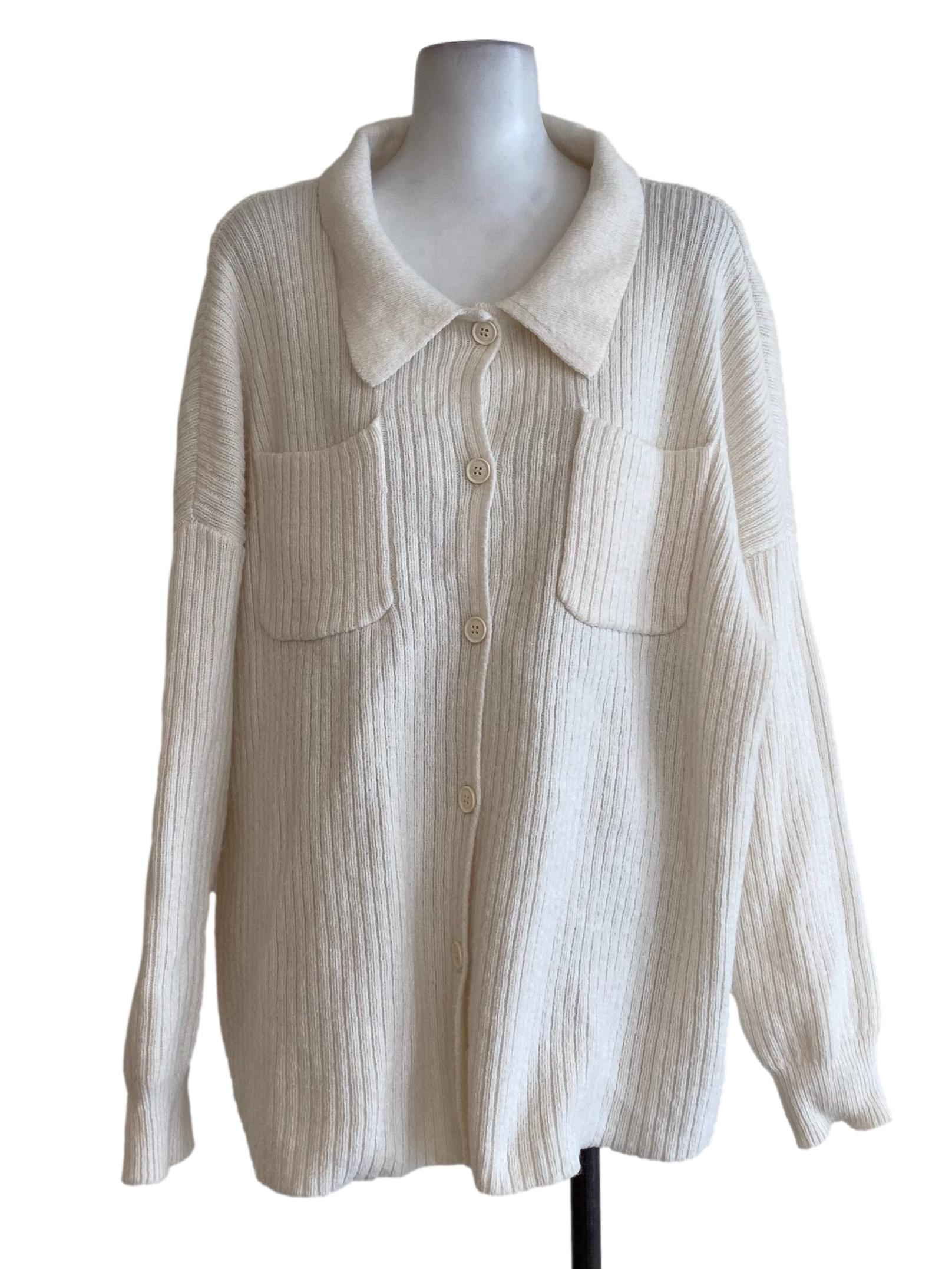 White Knit Button Down Top