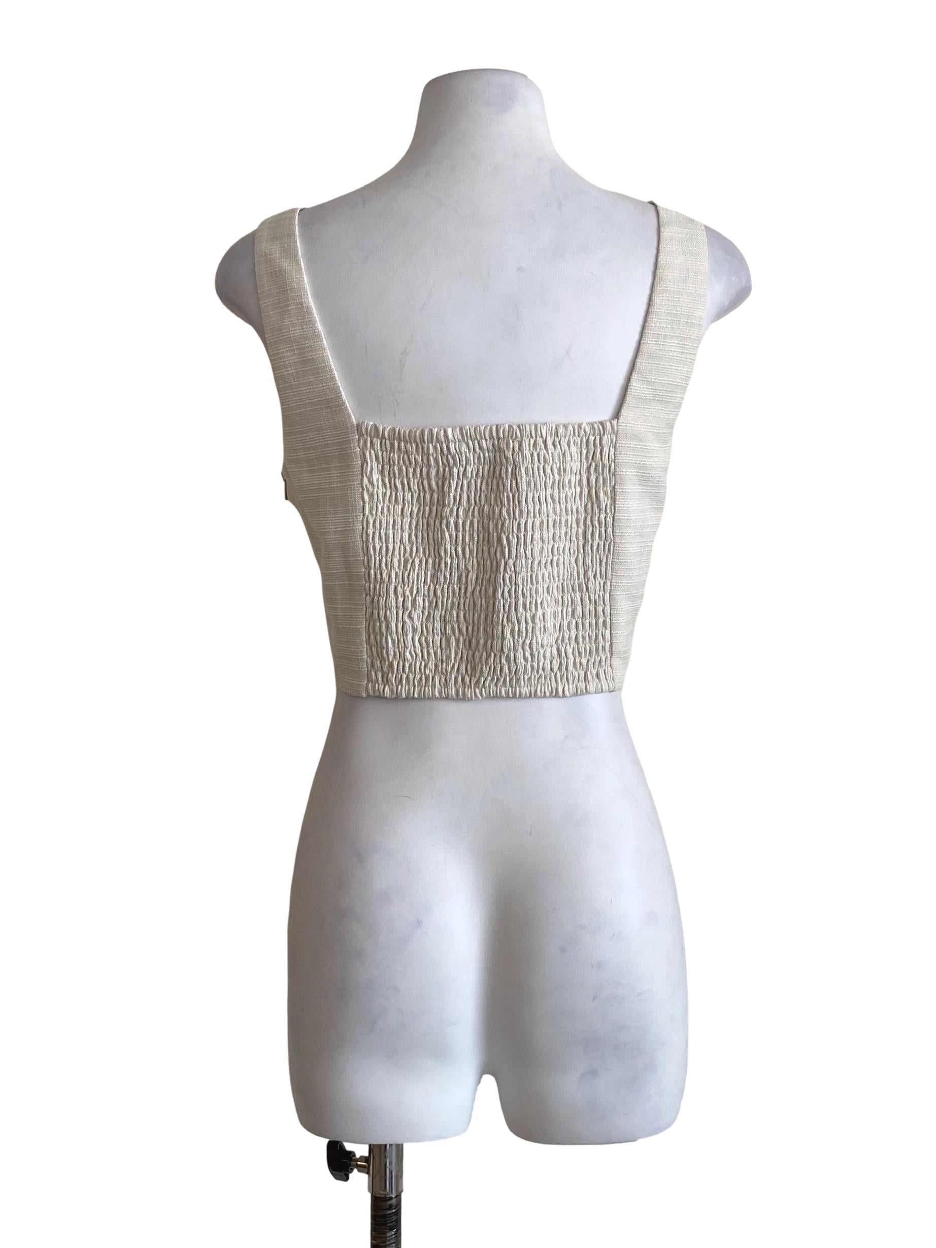 Alabaster White Pattern Fabric Square Sleeveless Crop Top LB