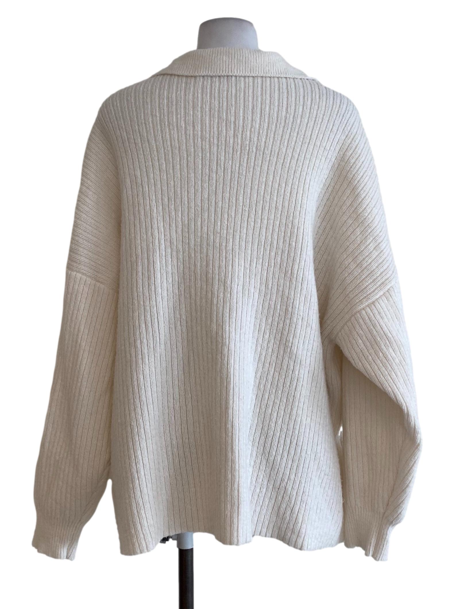 White Knit Button Down Top