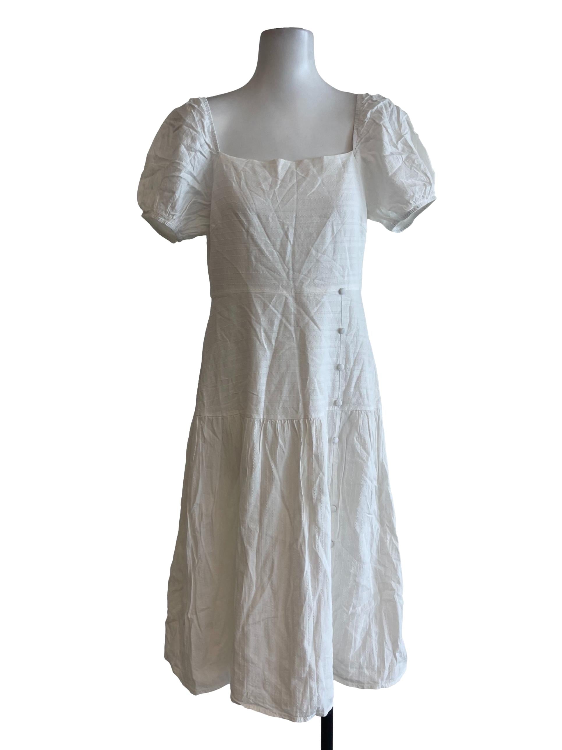 Off White Textured Button Dress