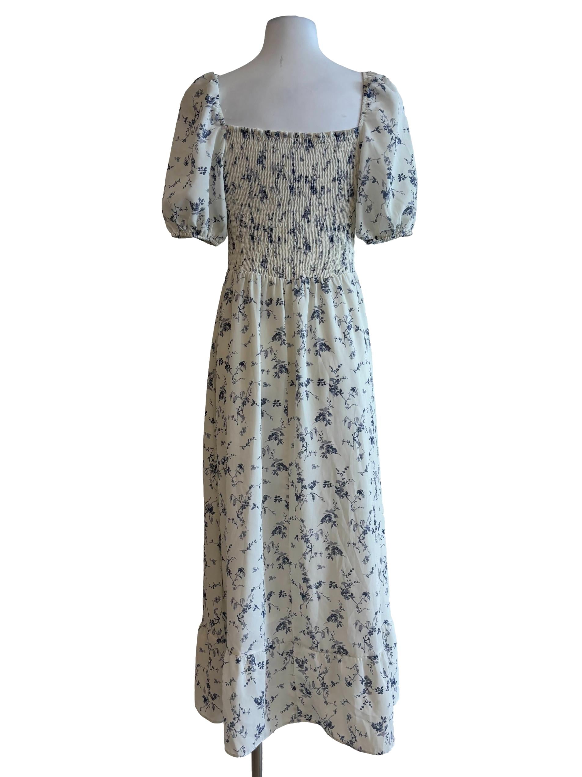 Powder White Blue Floral Smocked Dress