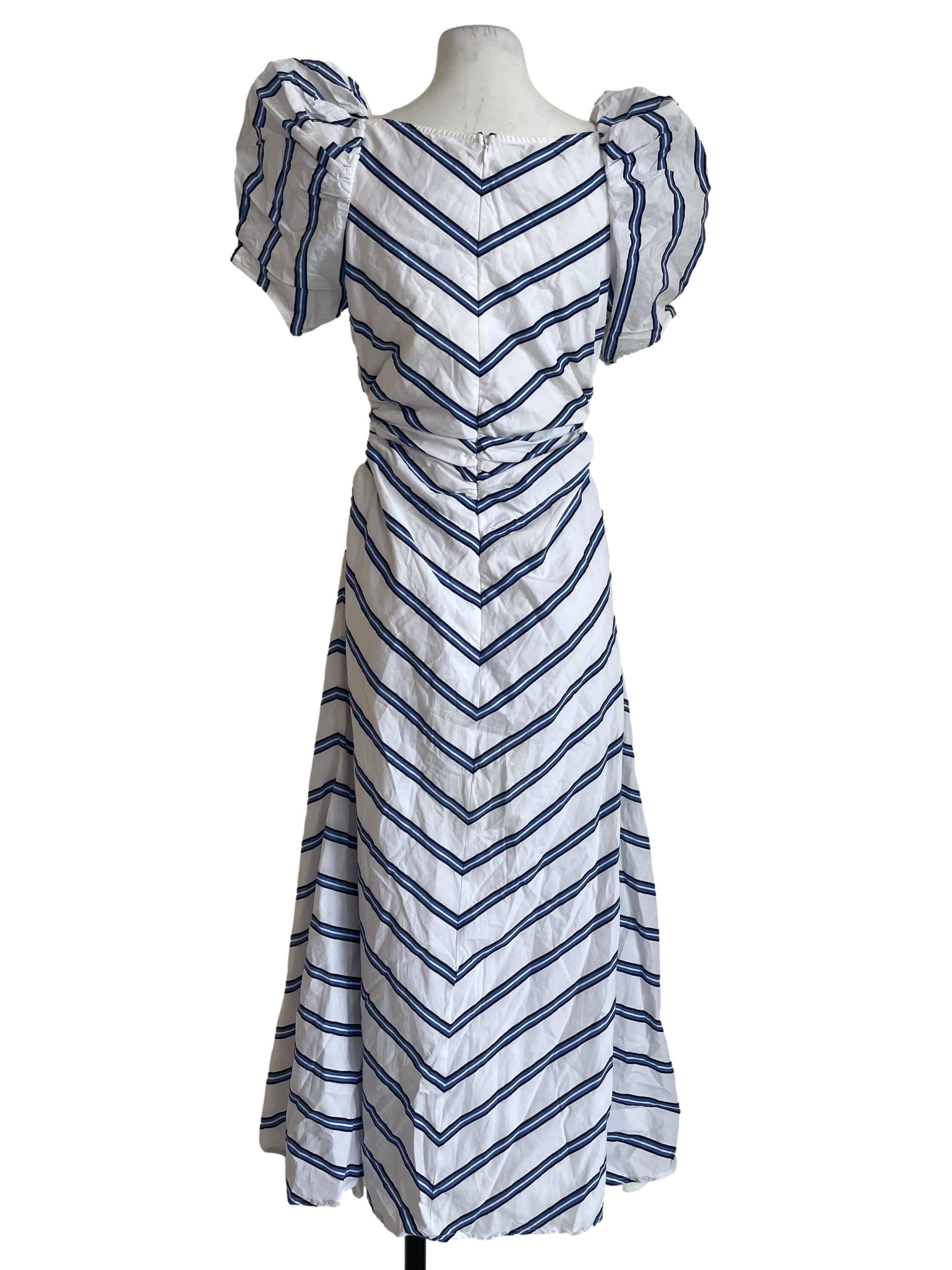 Cream With Blue Striped Dress