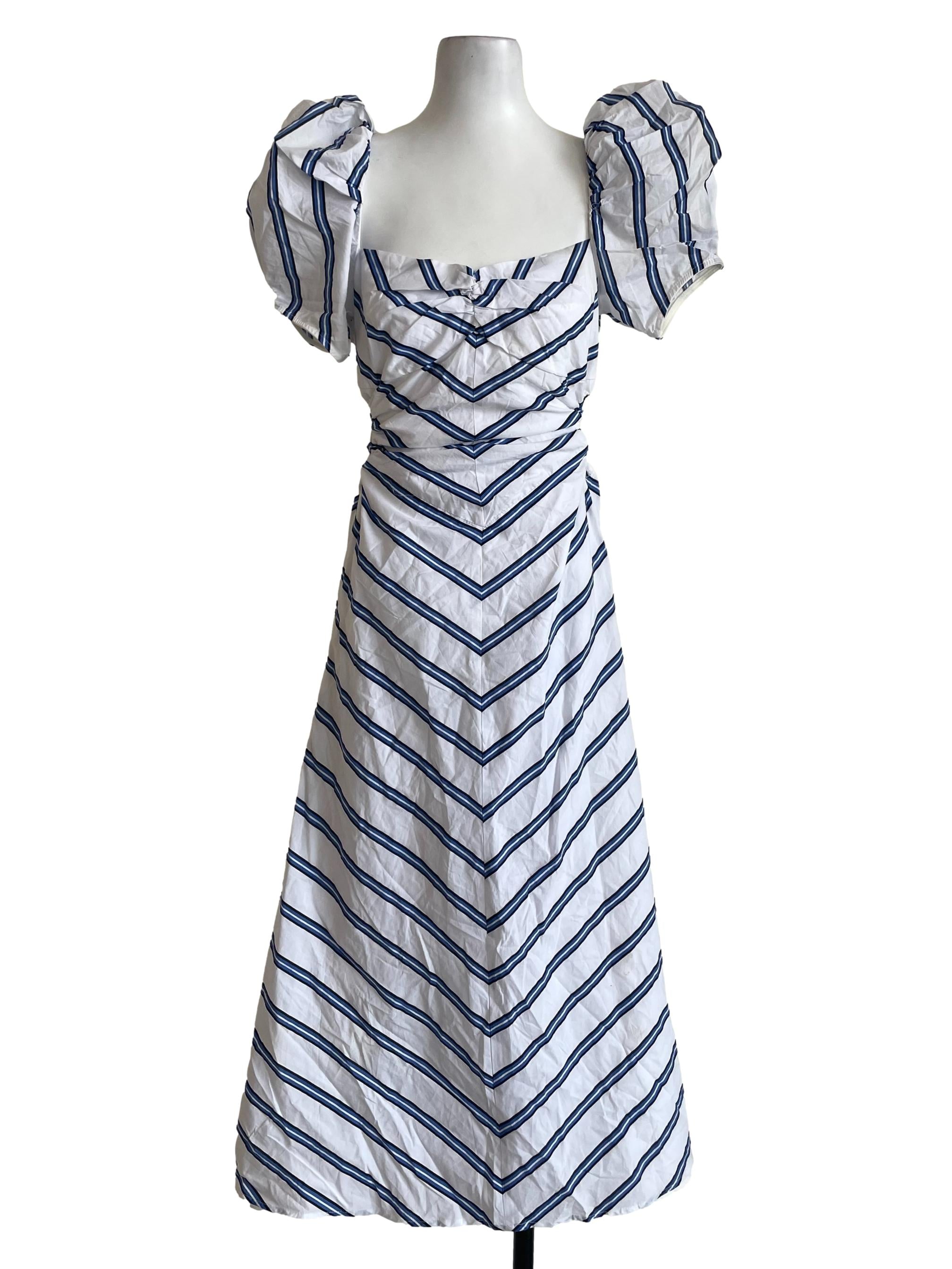 Cream With Blue Striped Dress