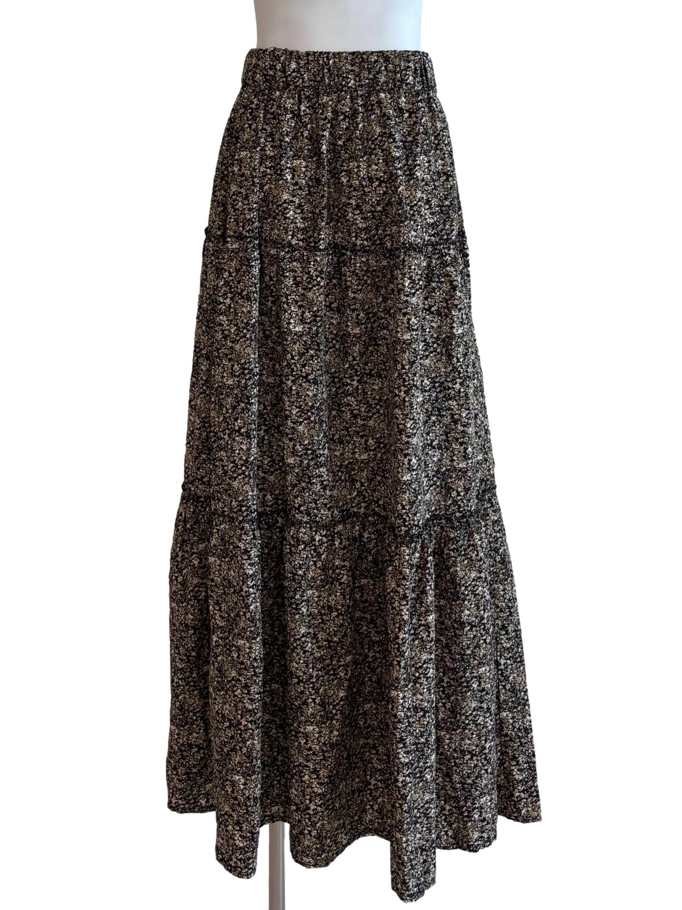 Taupe Brown Floral Tier Skirt