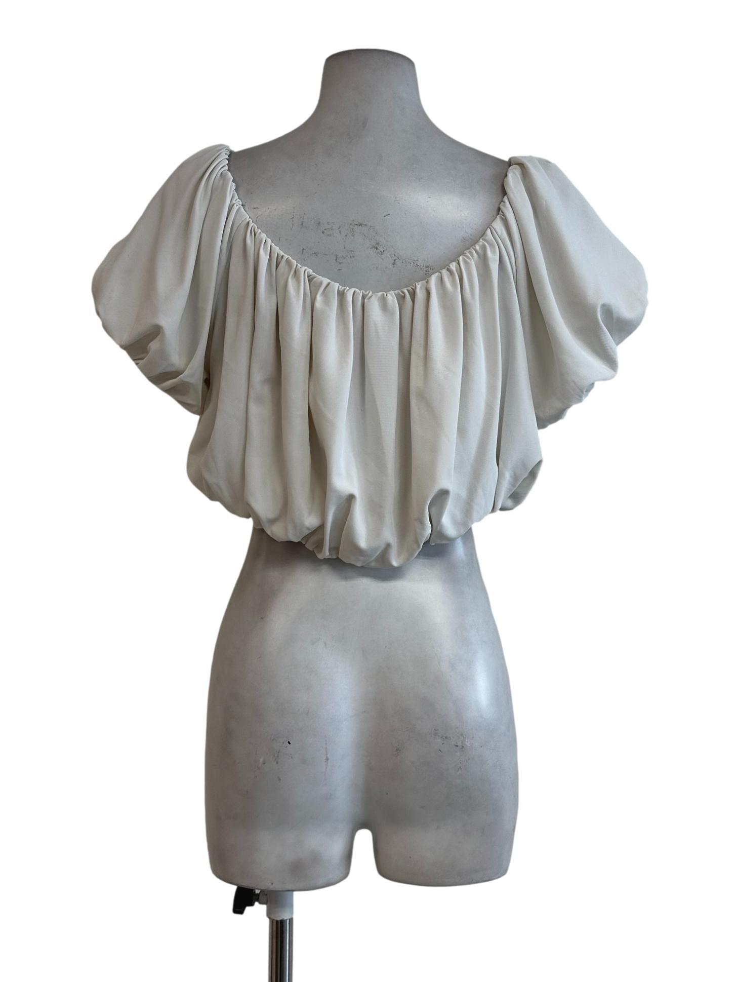 Daisy White Bateau Neck Cropped Tops