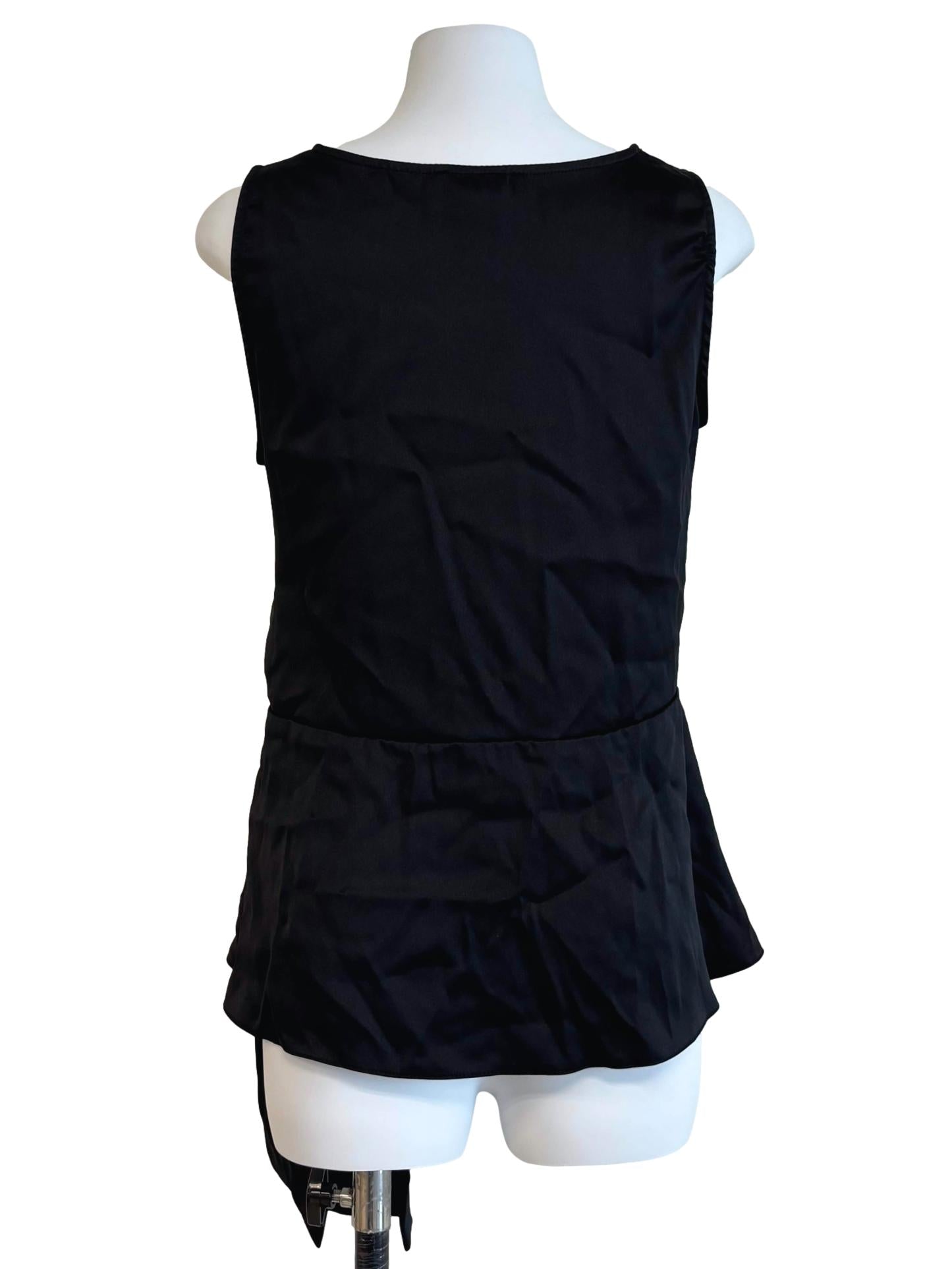 Rich Black Side Tie Satin Peplum Top