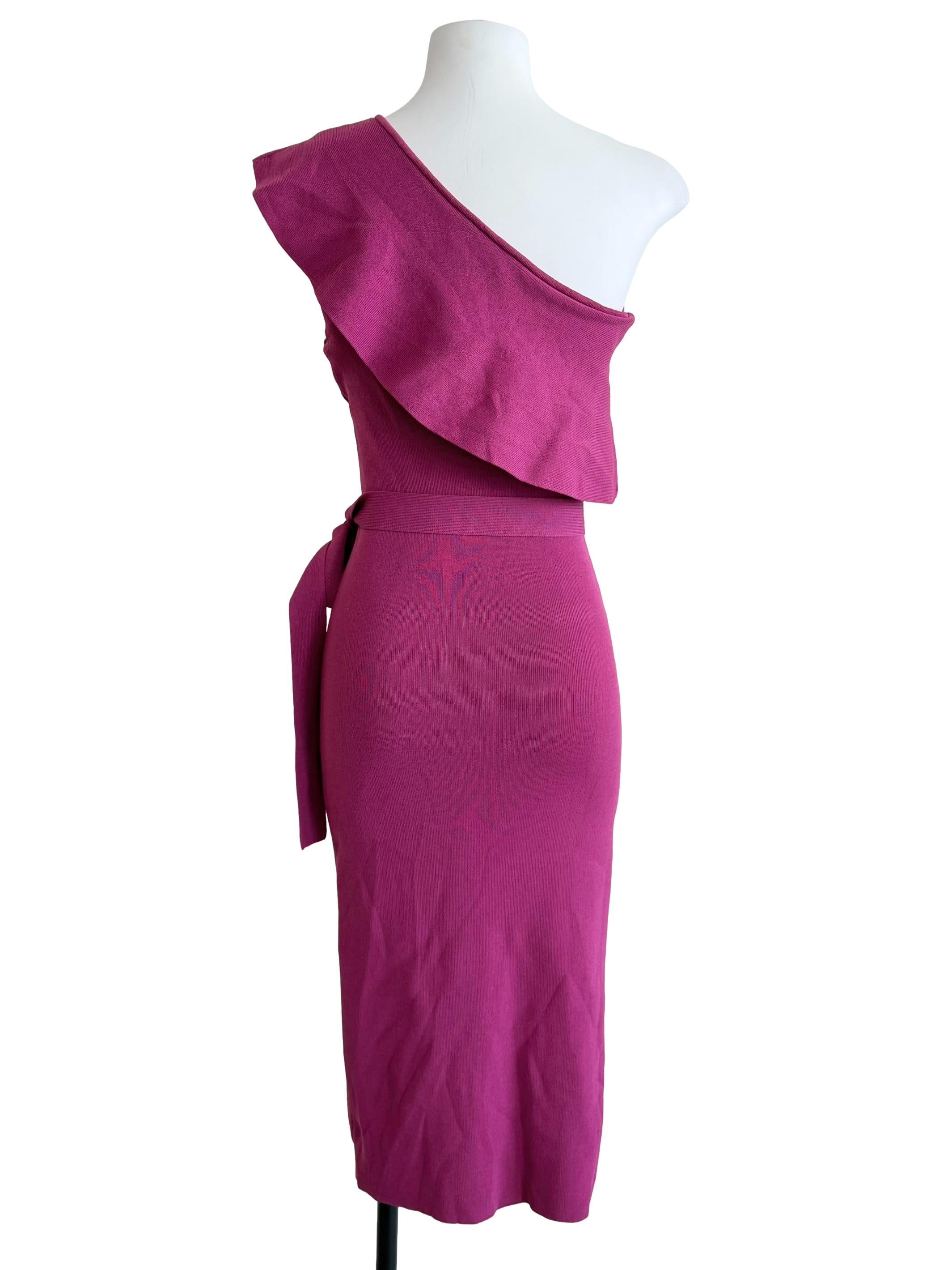 Magenta Pink Asymmetric Neck Sheath Dress
