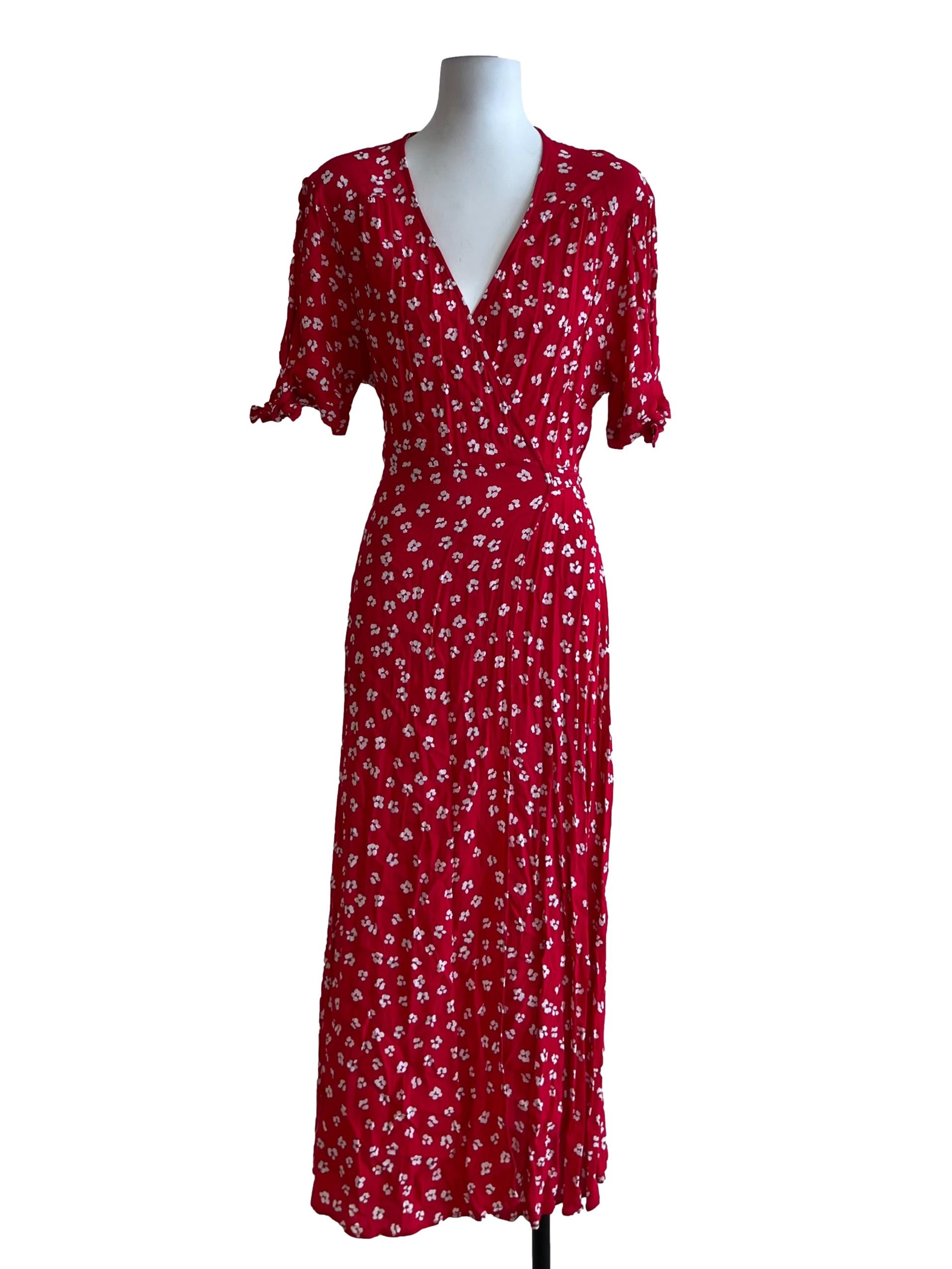Candy Red Floral Wrap Dress