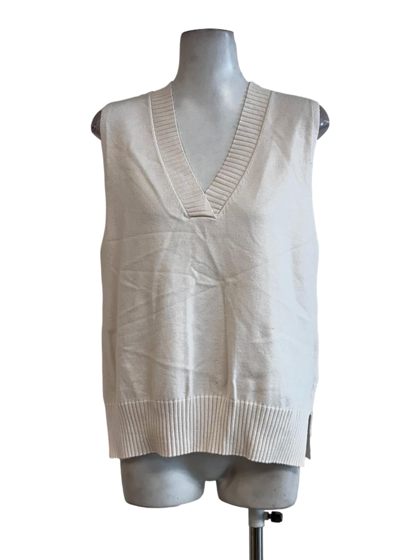 White V Neckline Sleeveless Top