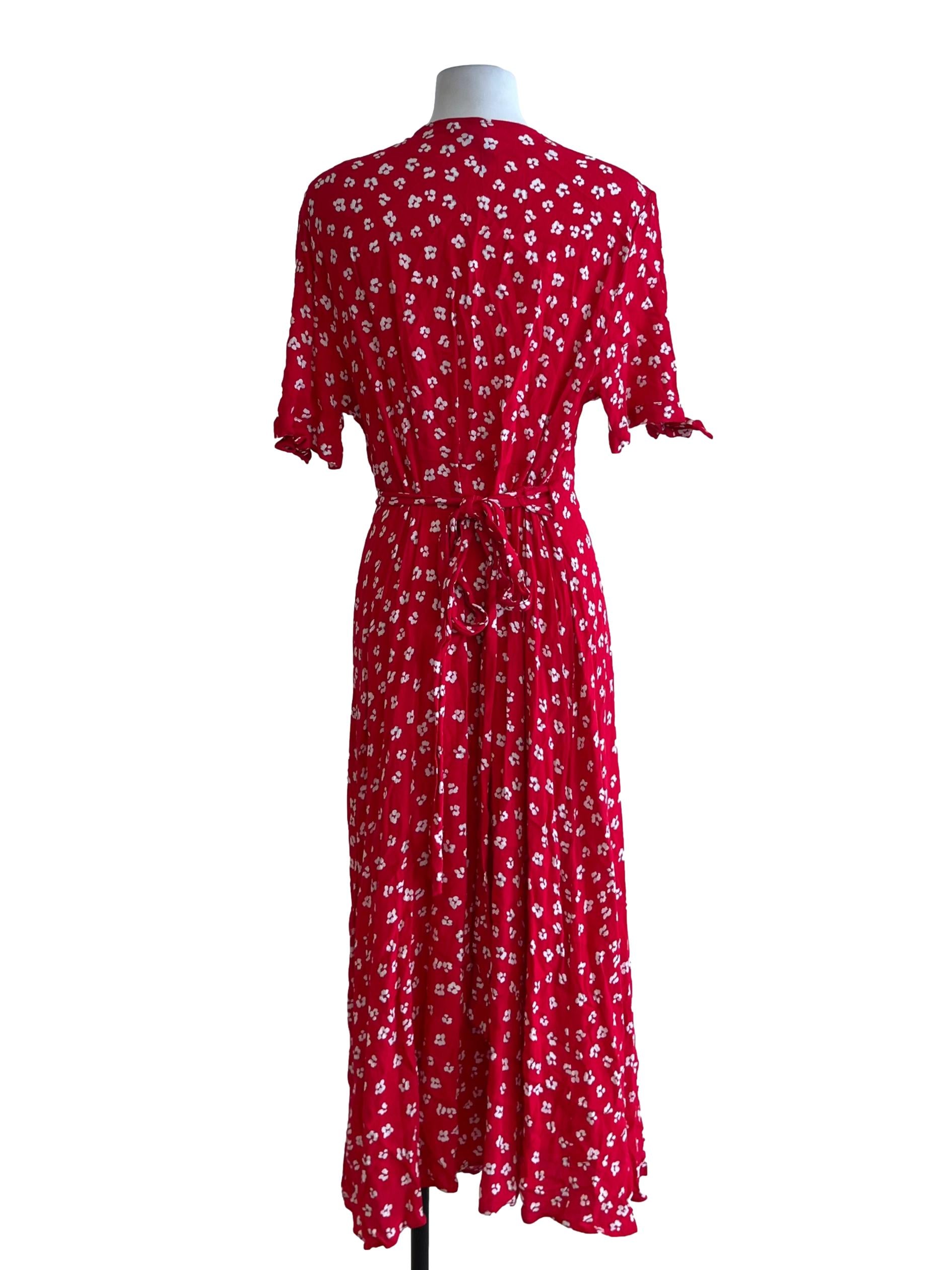 Candy Red Floral Wrap Dress