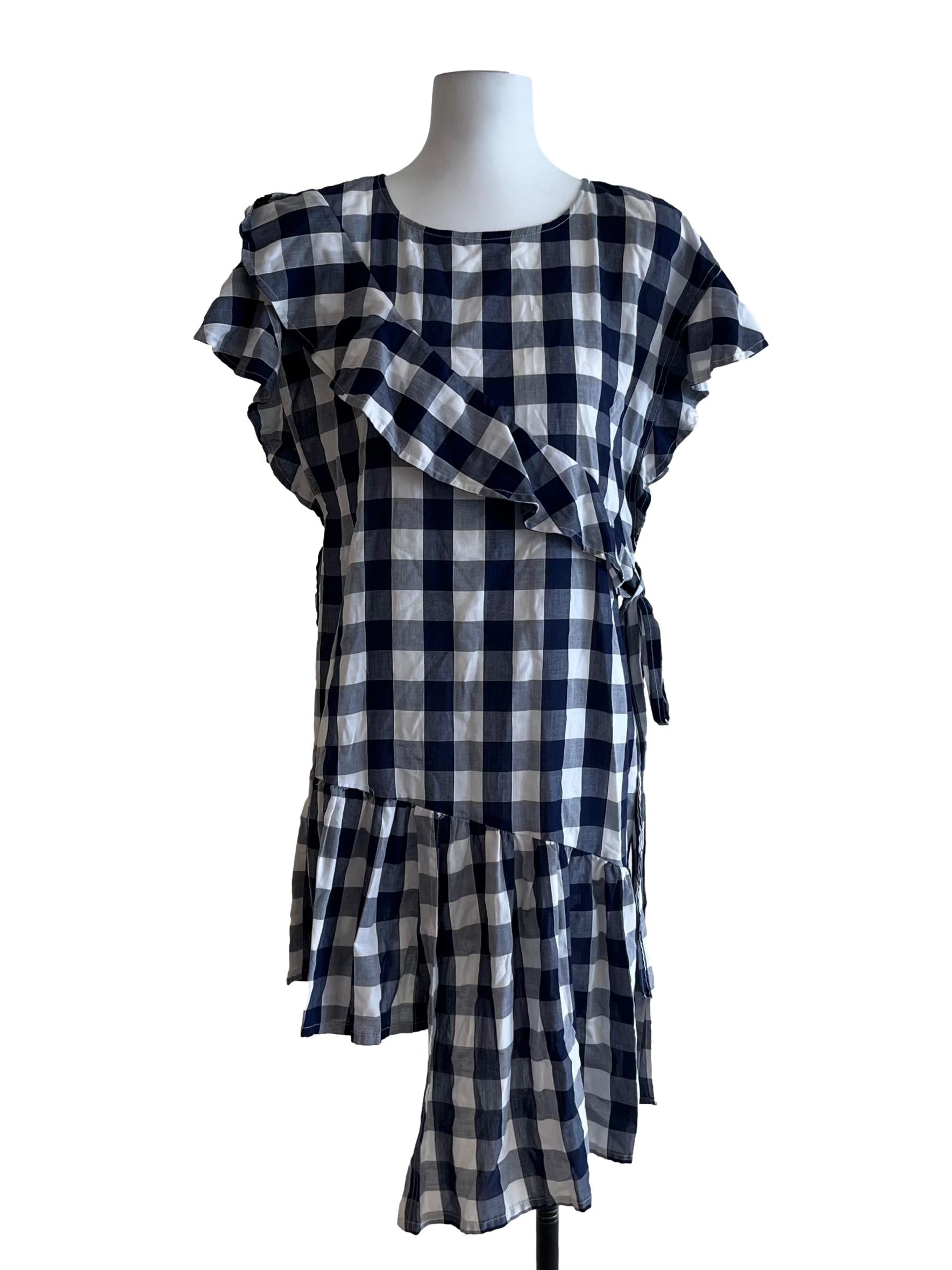 Navy Blue Gingham Empire Dress