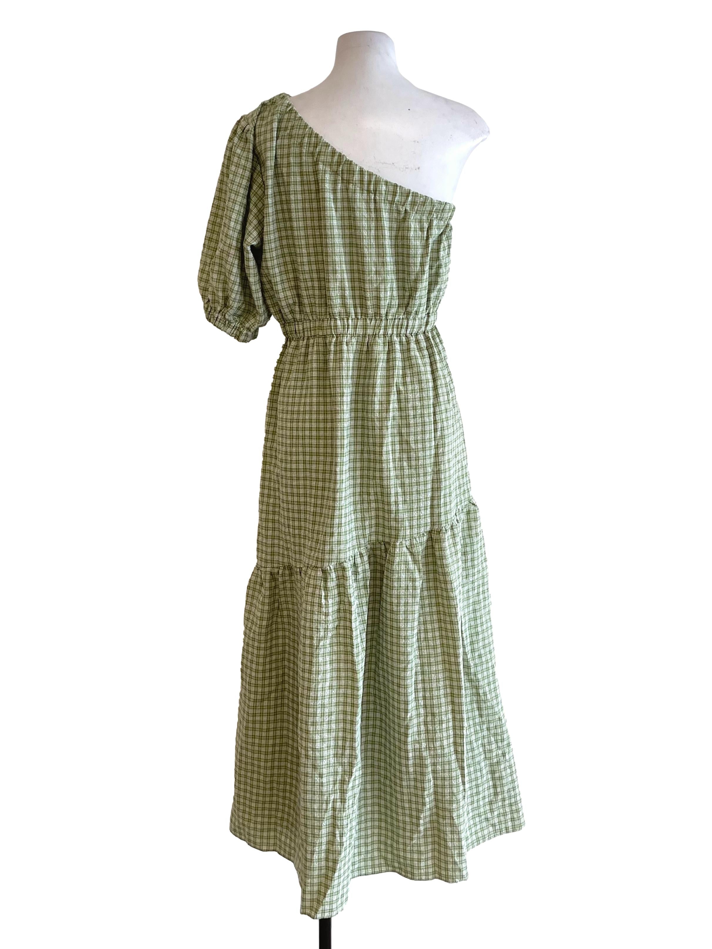 Warm Green Tartan Single Sleeve Dress