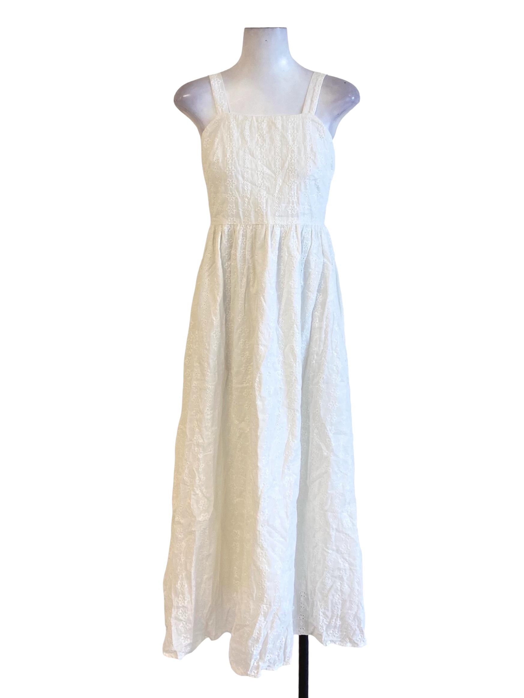 Daisy White Floral Embroidered Square Neck Empire A-Line Dress TCL