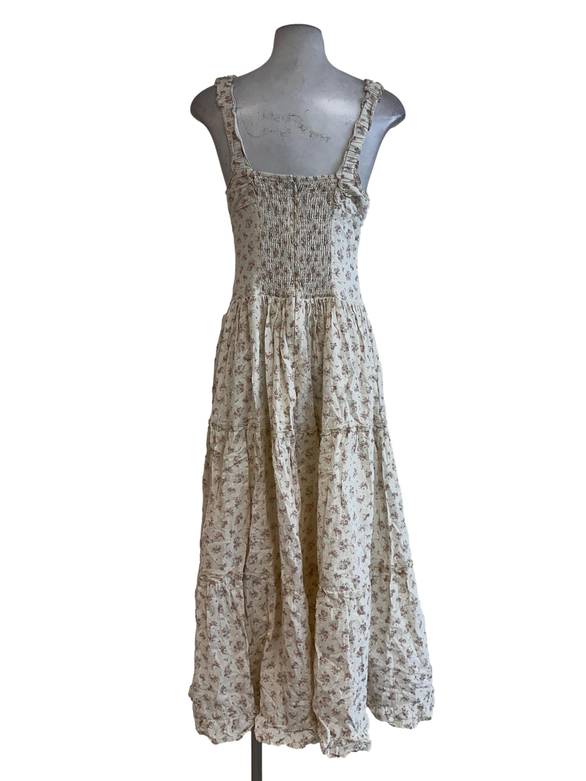 Cream White Padded Flower Pattern Dress