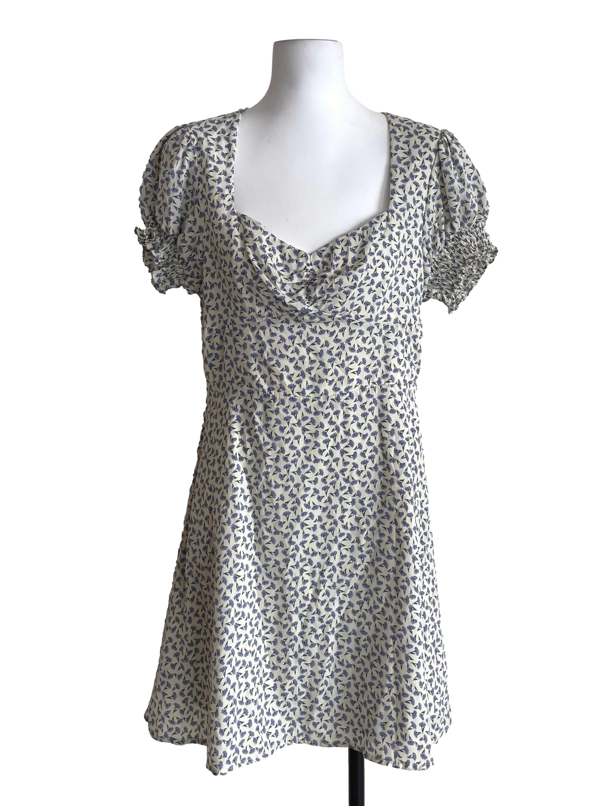 Powder White Floral Ruched Dress