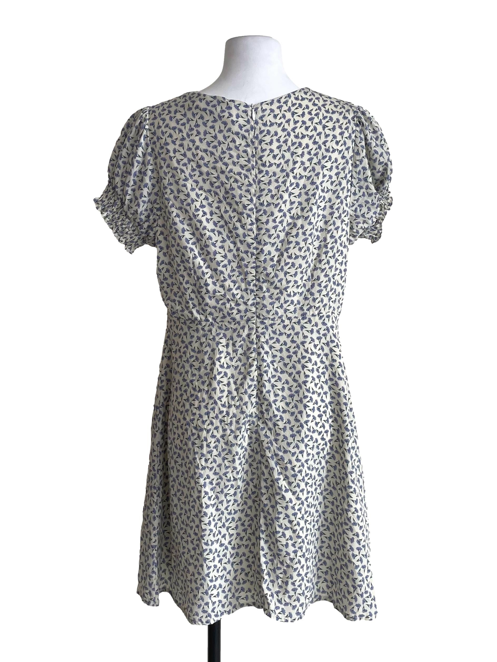 Powder White Floral Ruched Dress