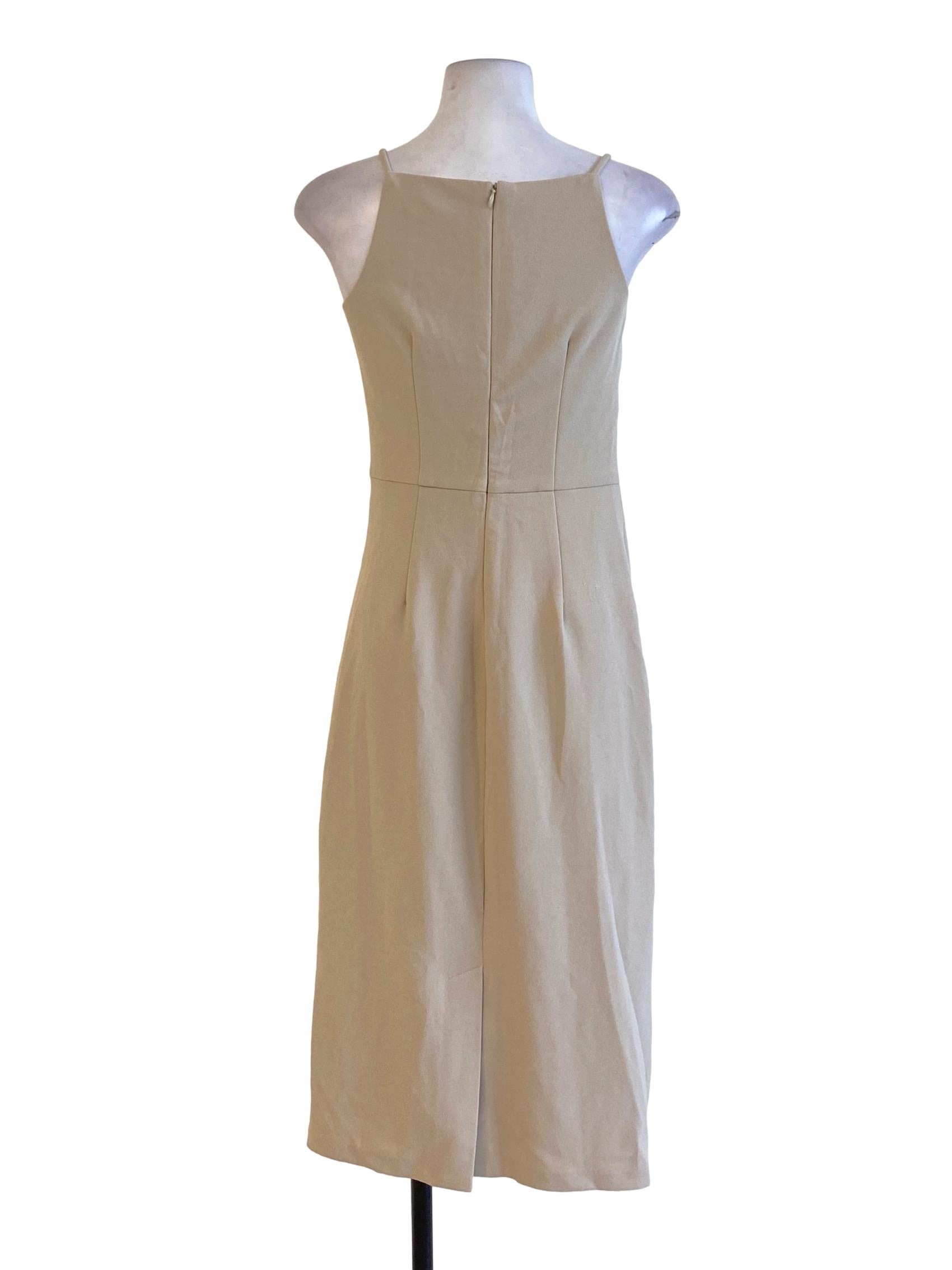 Beige Brown Sabrina Square Neck Wrap Bodycon Dress LB