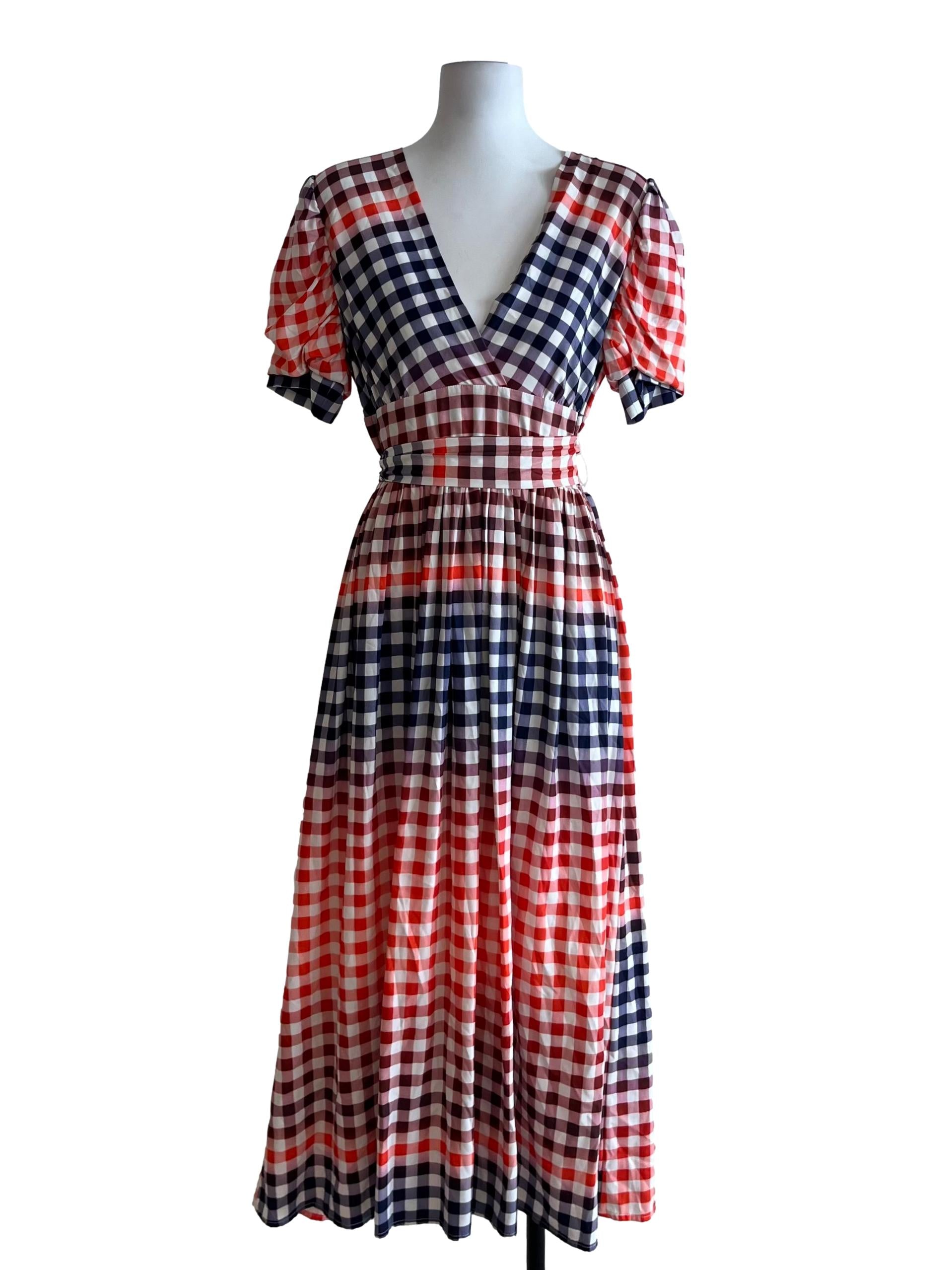 Multicolor Blue Gingham Empire Dress