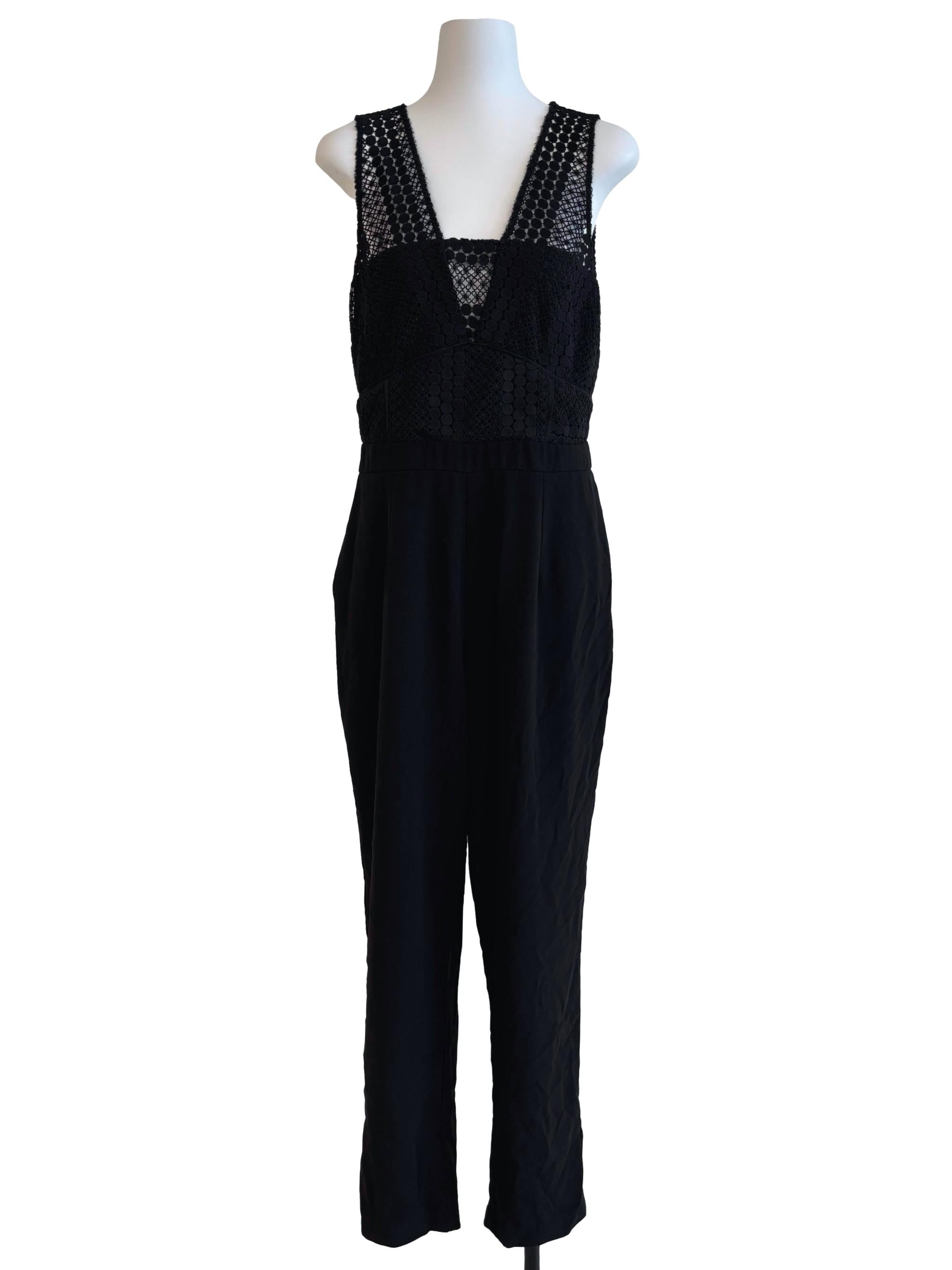 Jade Black Lace Neckline Slim Fit Jumpsuit