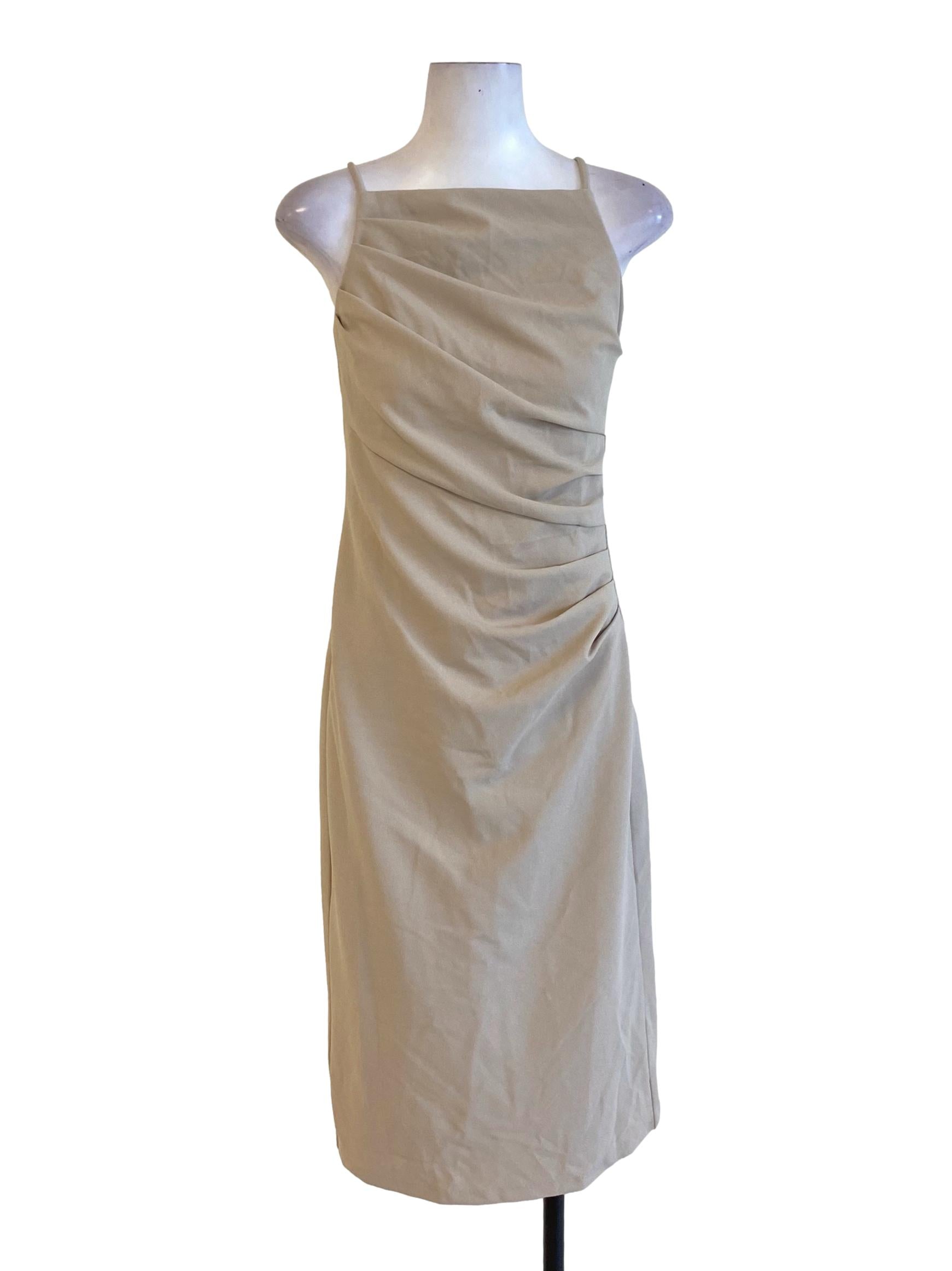 Beige Brown Sabrina Square Neck Wrap Bodycon Dress LB