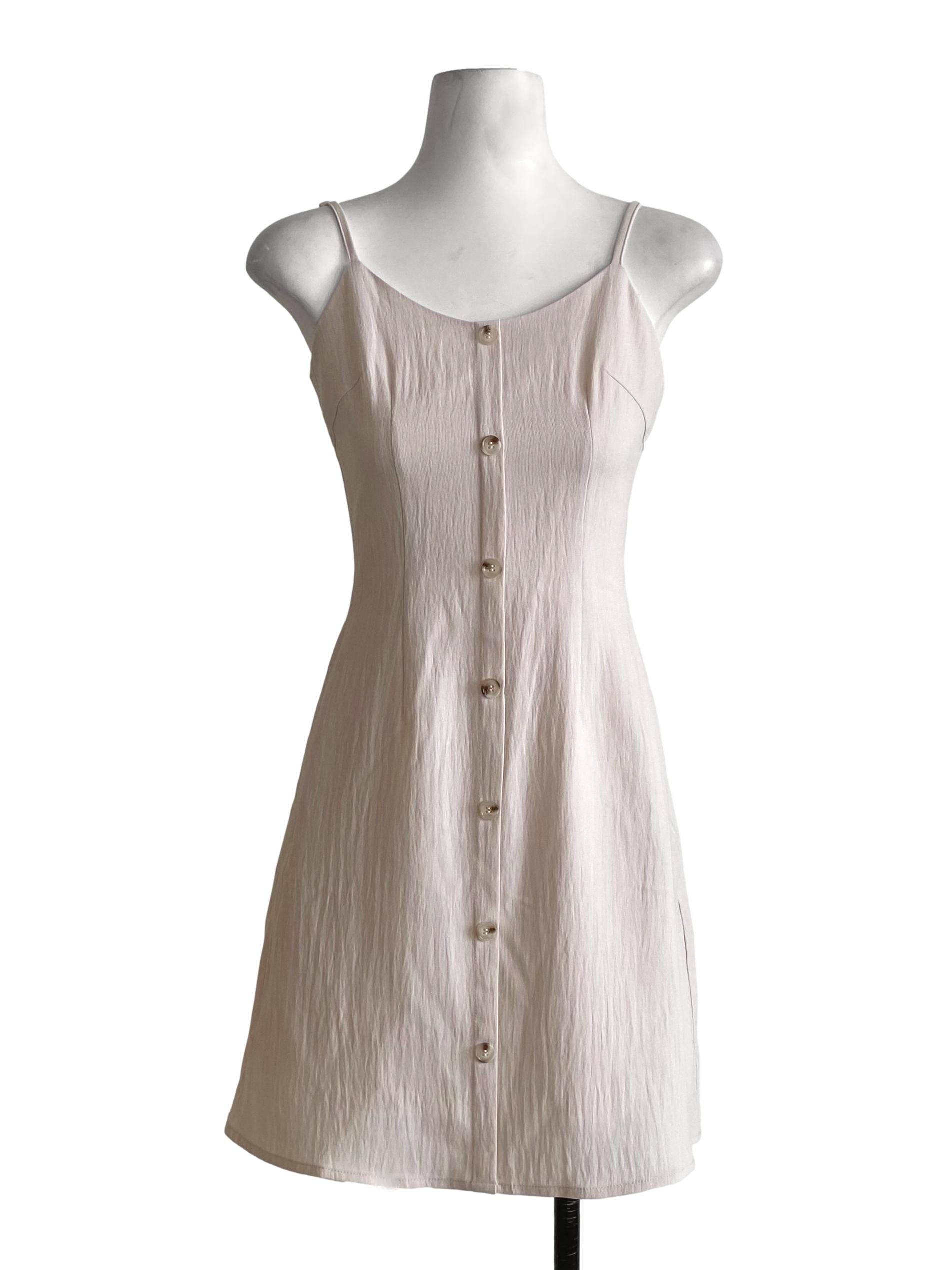 Ivory White Decorative Button Down Drop Waist Sleeveless Dress