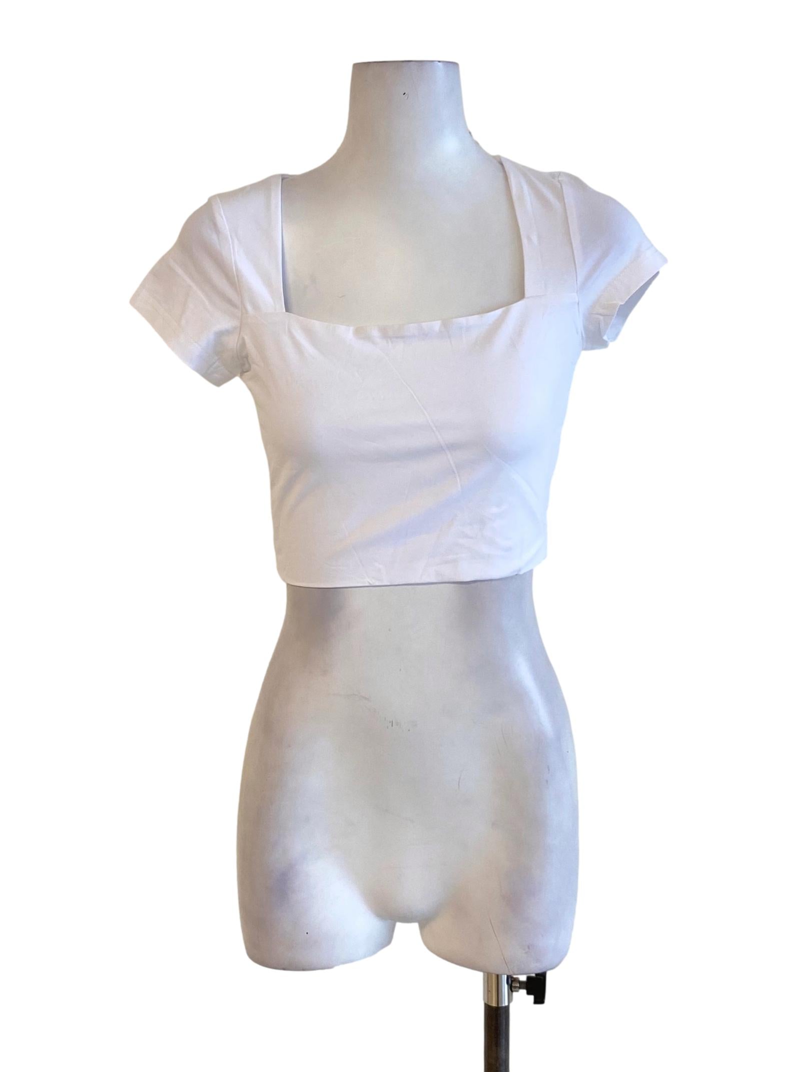 Snow White Square Neck Short Sleeve Cropped Top