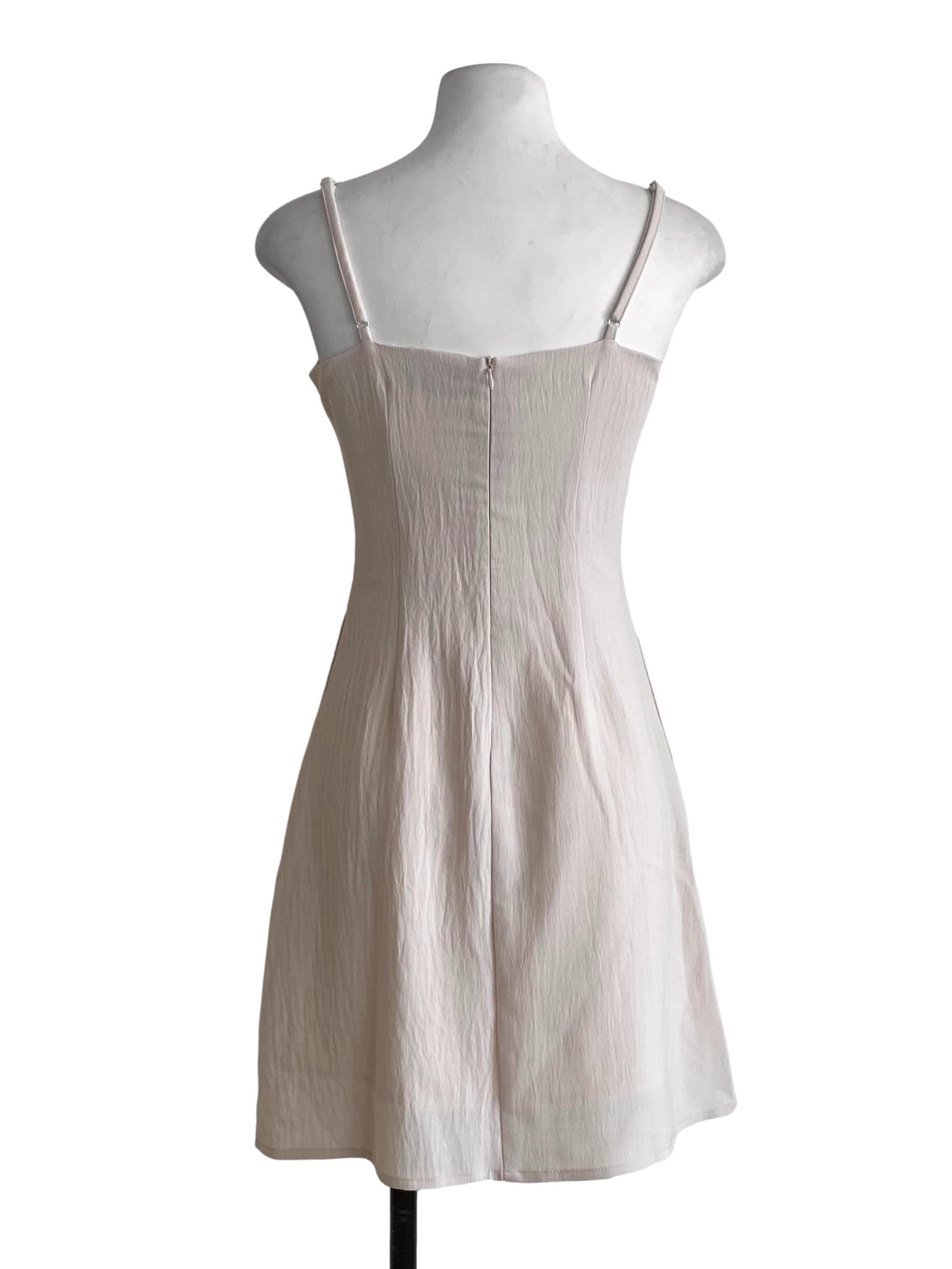 Ivory White Decorative Button Down Drop Waist Sleeveless Dress