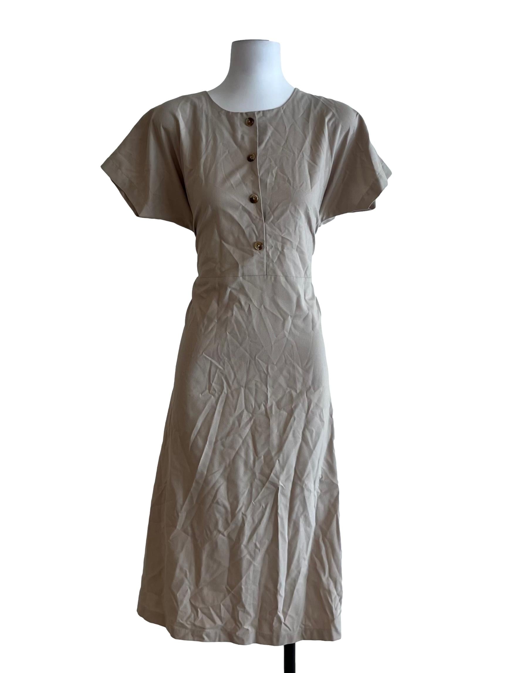 Beige Jewel Neckline Empire Dress