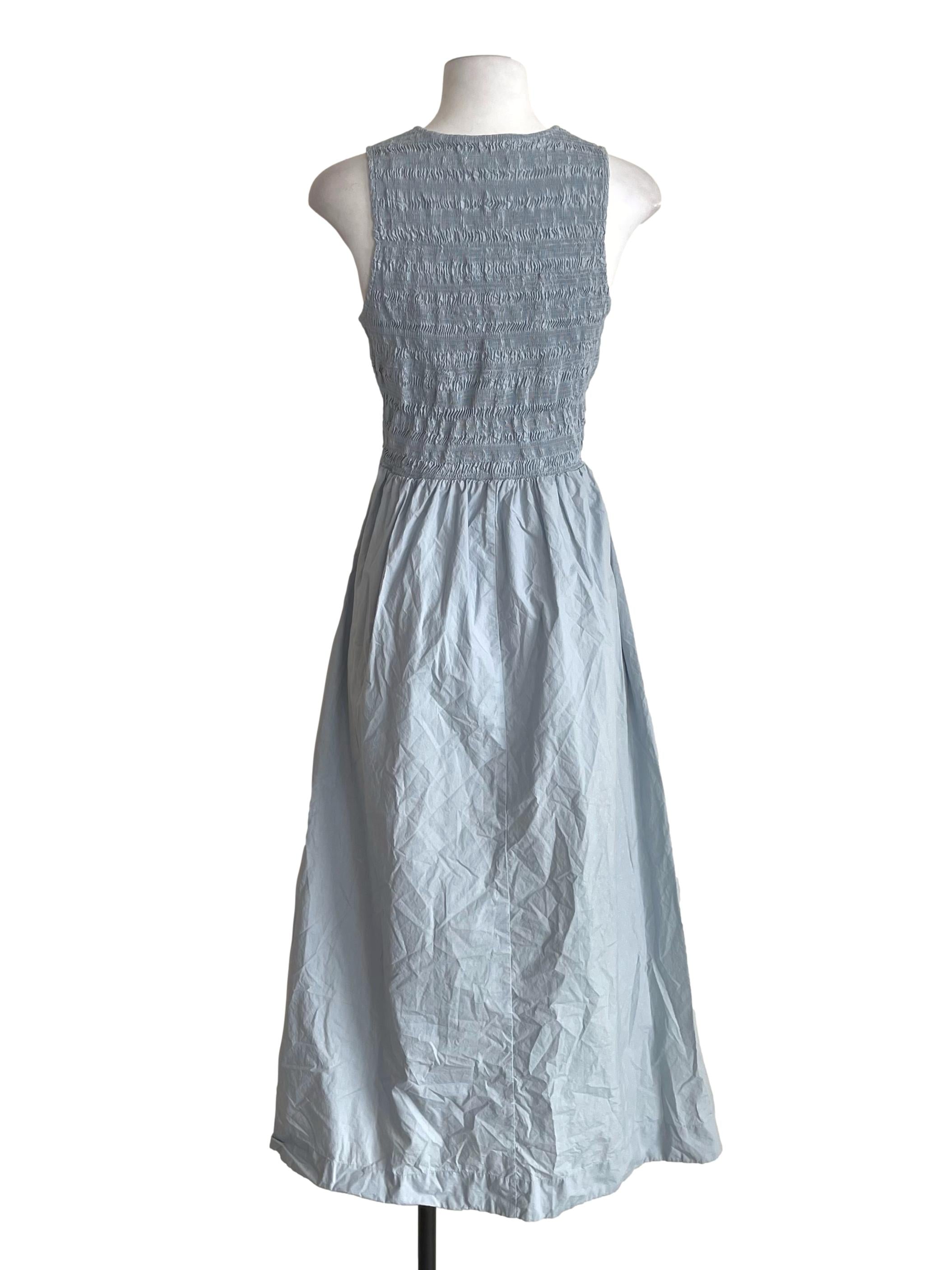Pale Blue Shirred Scoop Neck Dress