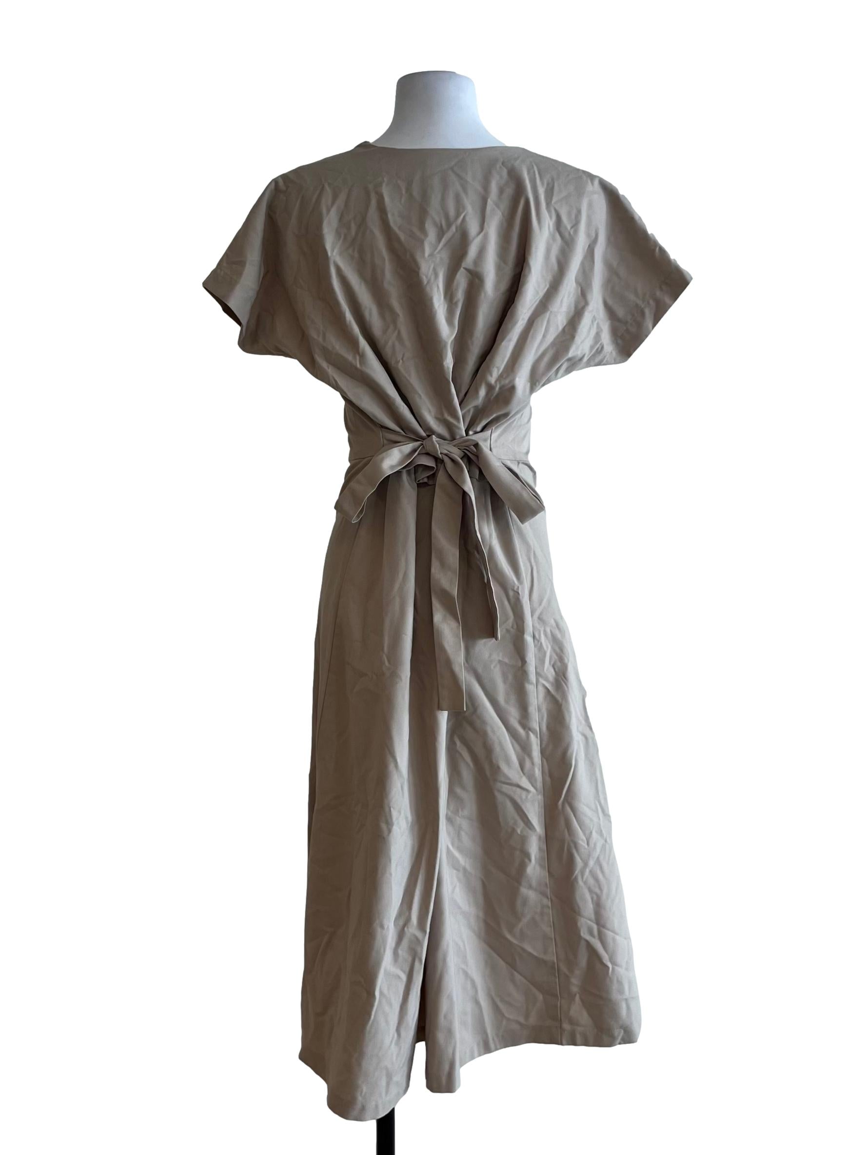 Beige Jewel Neckline Empire Dress