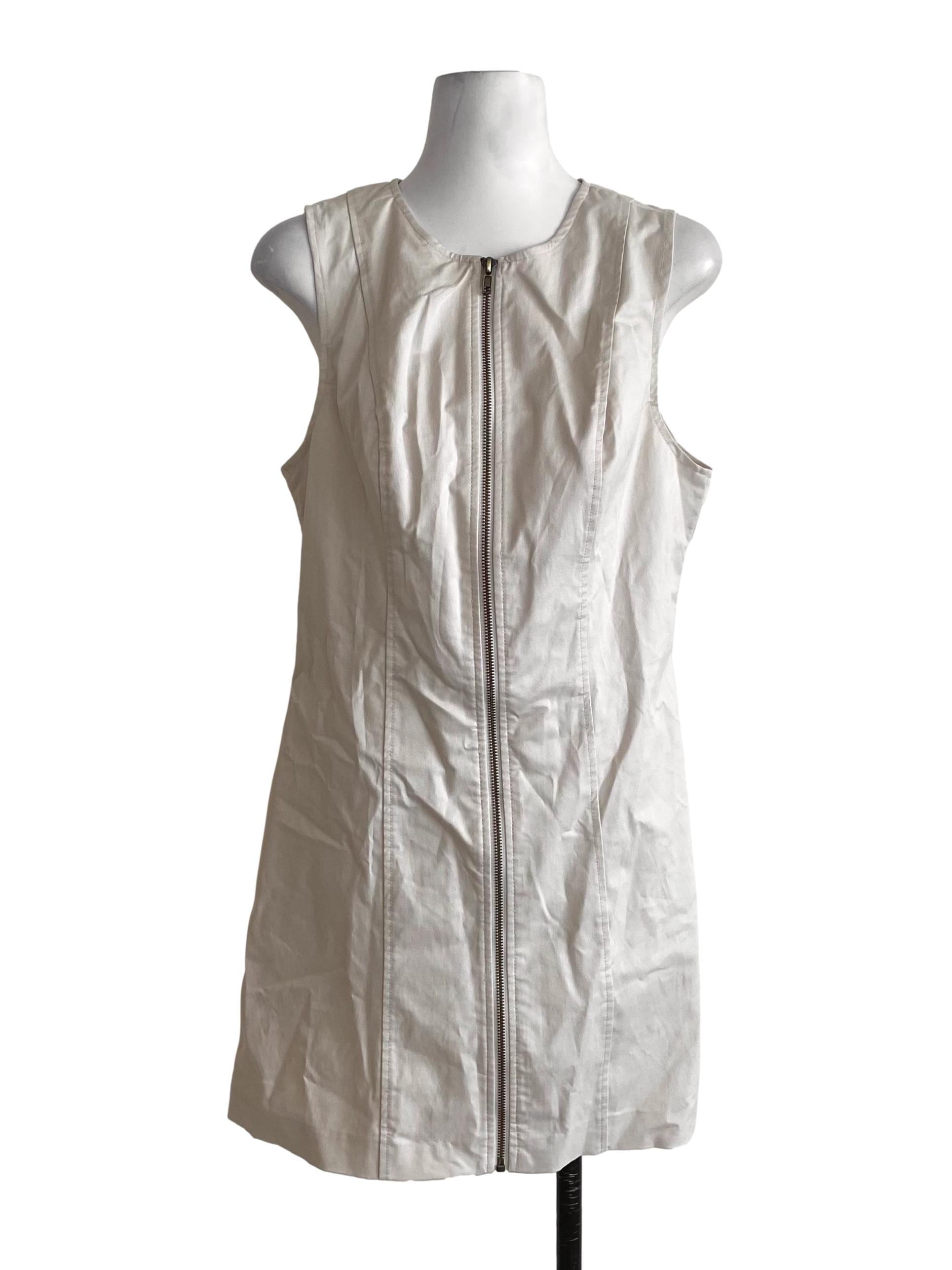 Daisy White Serendipity Front Zip Sleeveless Shift Dress