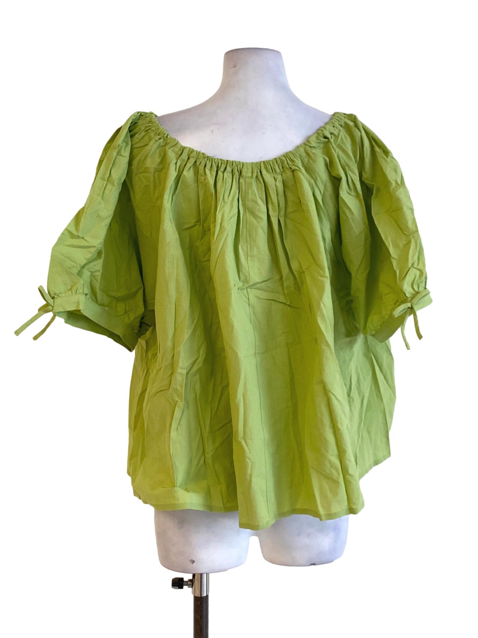 Lime Green Stretchy Neck Loose Blouse TCL