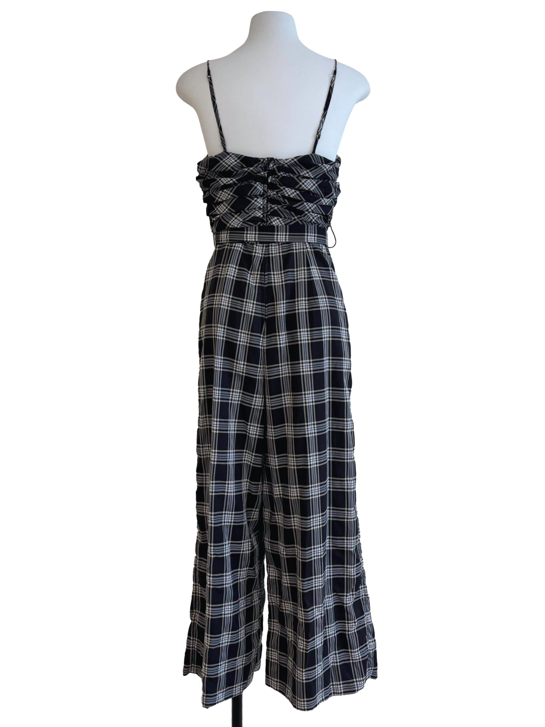 Charcoal Black Spaghetti Strap Checkered Jumpsuit