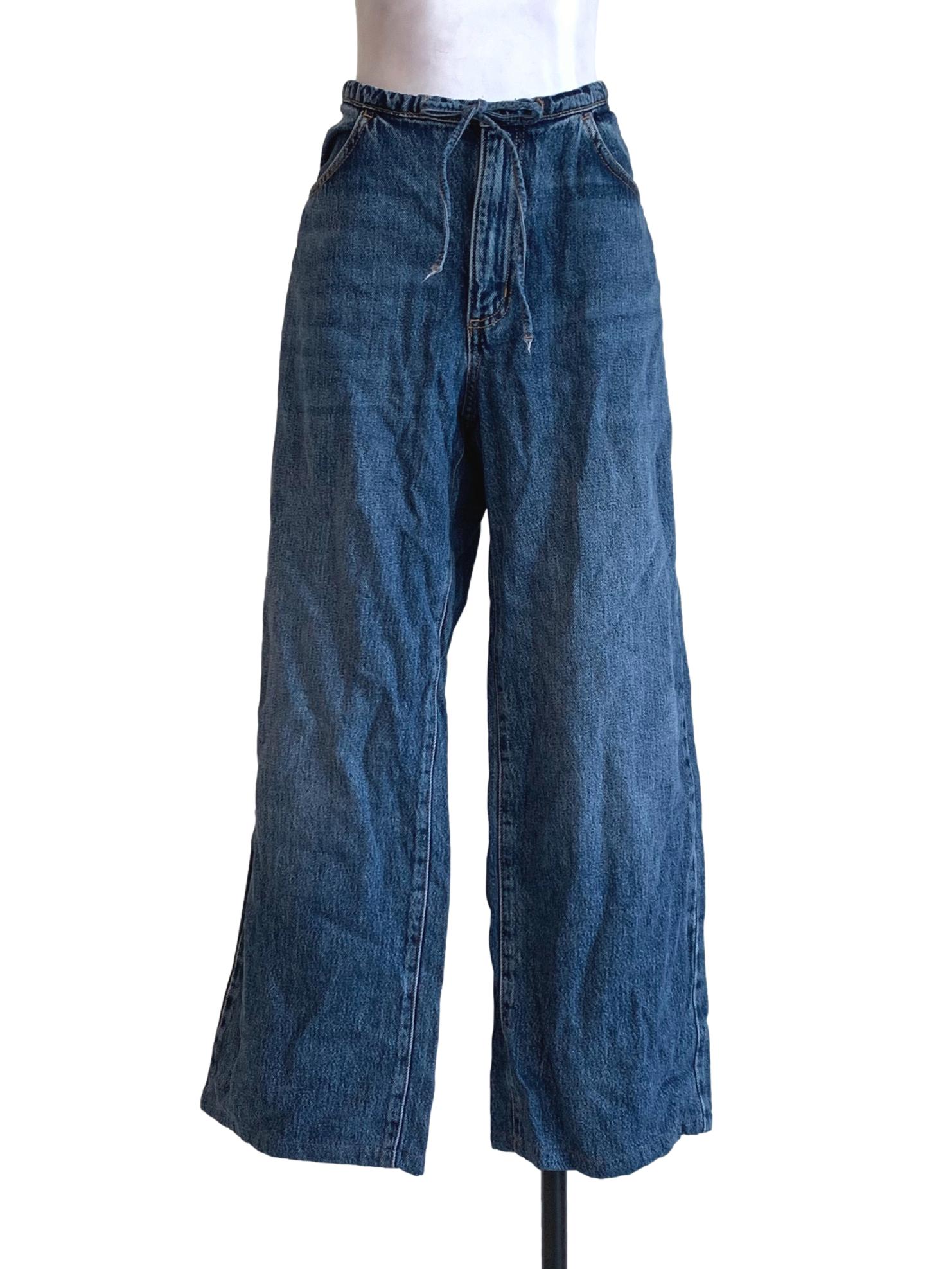Dark Blue Denim Tie Up Waist Jeans
