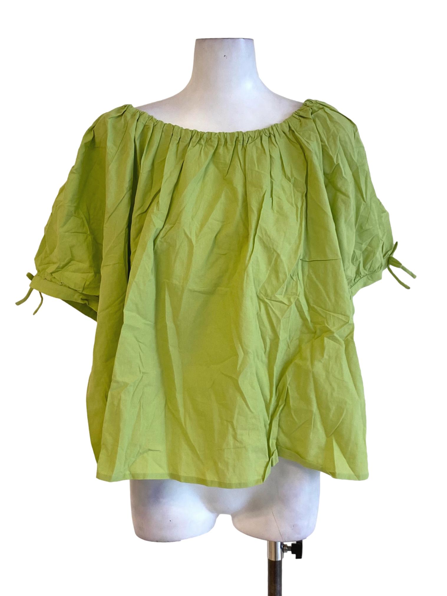 Lime Green Stretchy Neck Loose Blouse TCL