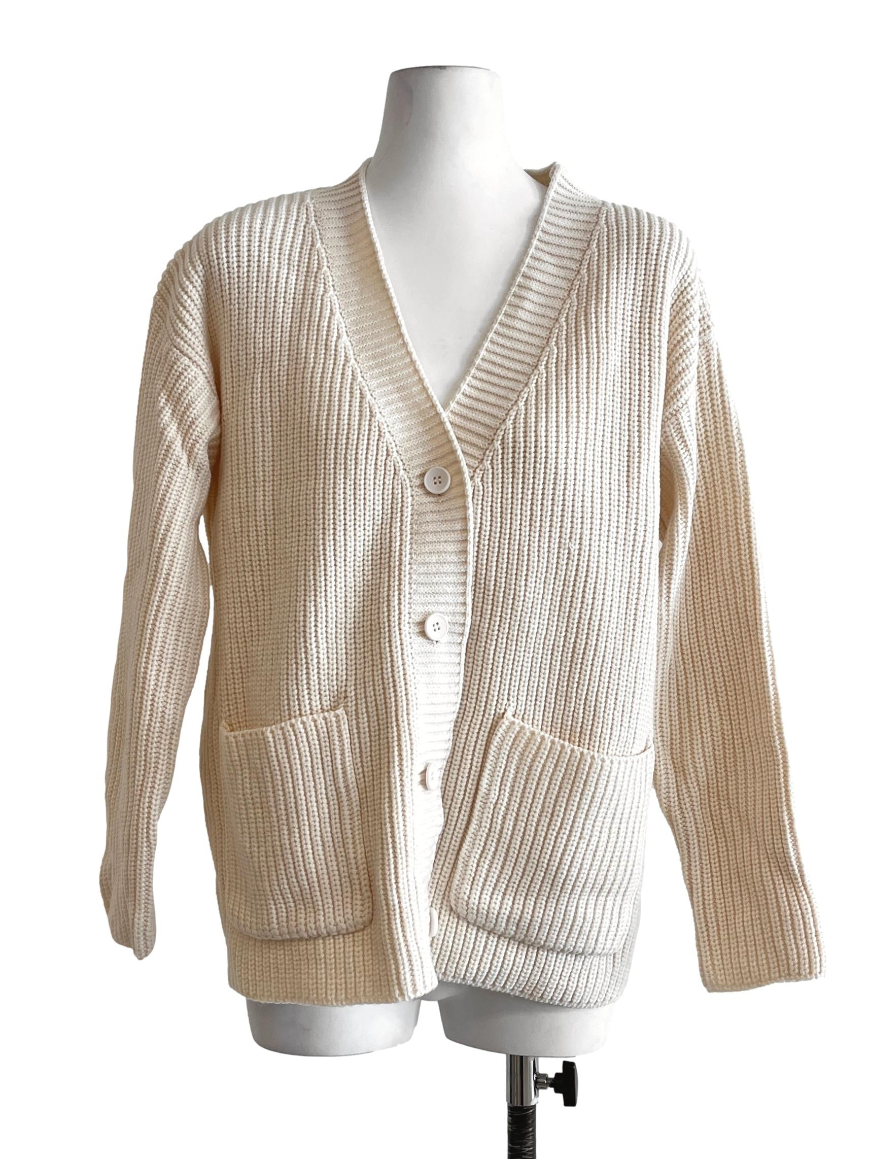 Cream White V-Neck Cardigan