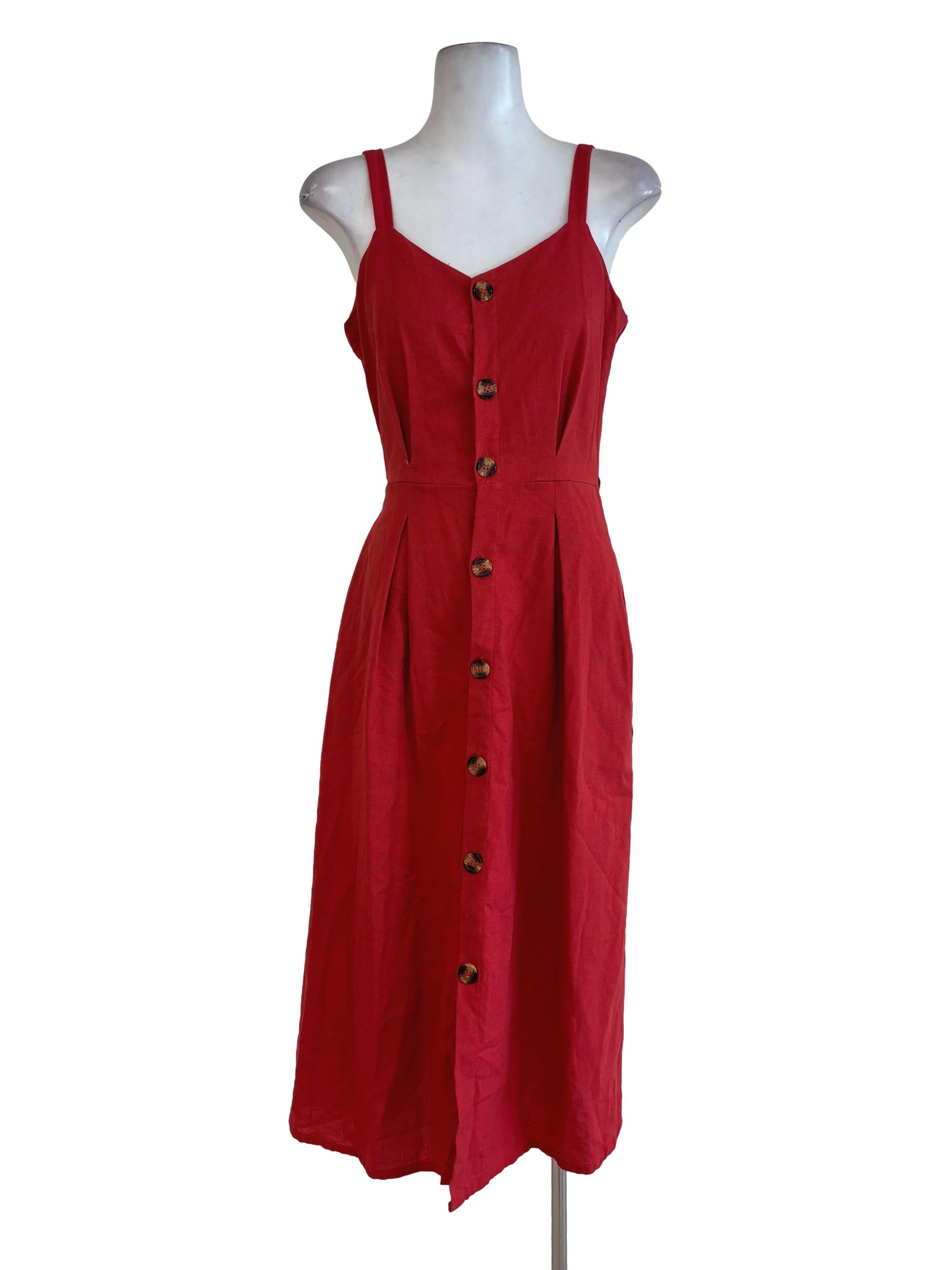 Red Buttoned Down Sleeveless Dress