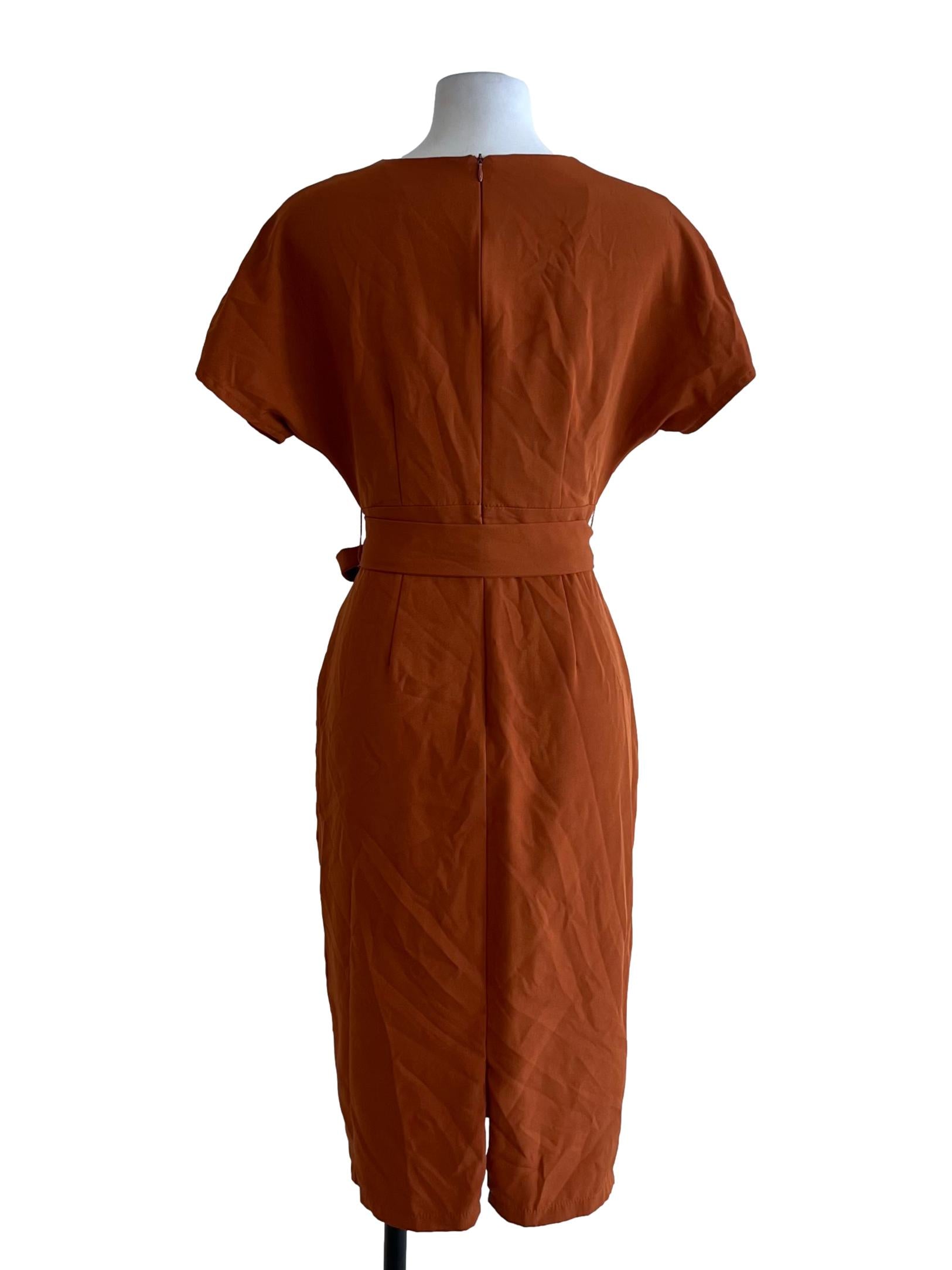 Amber Orange Jewel Neckline Empire Dress