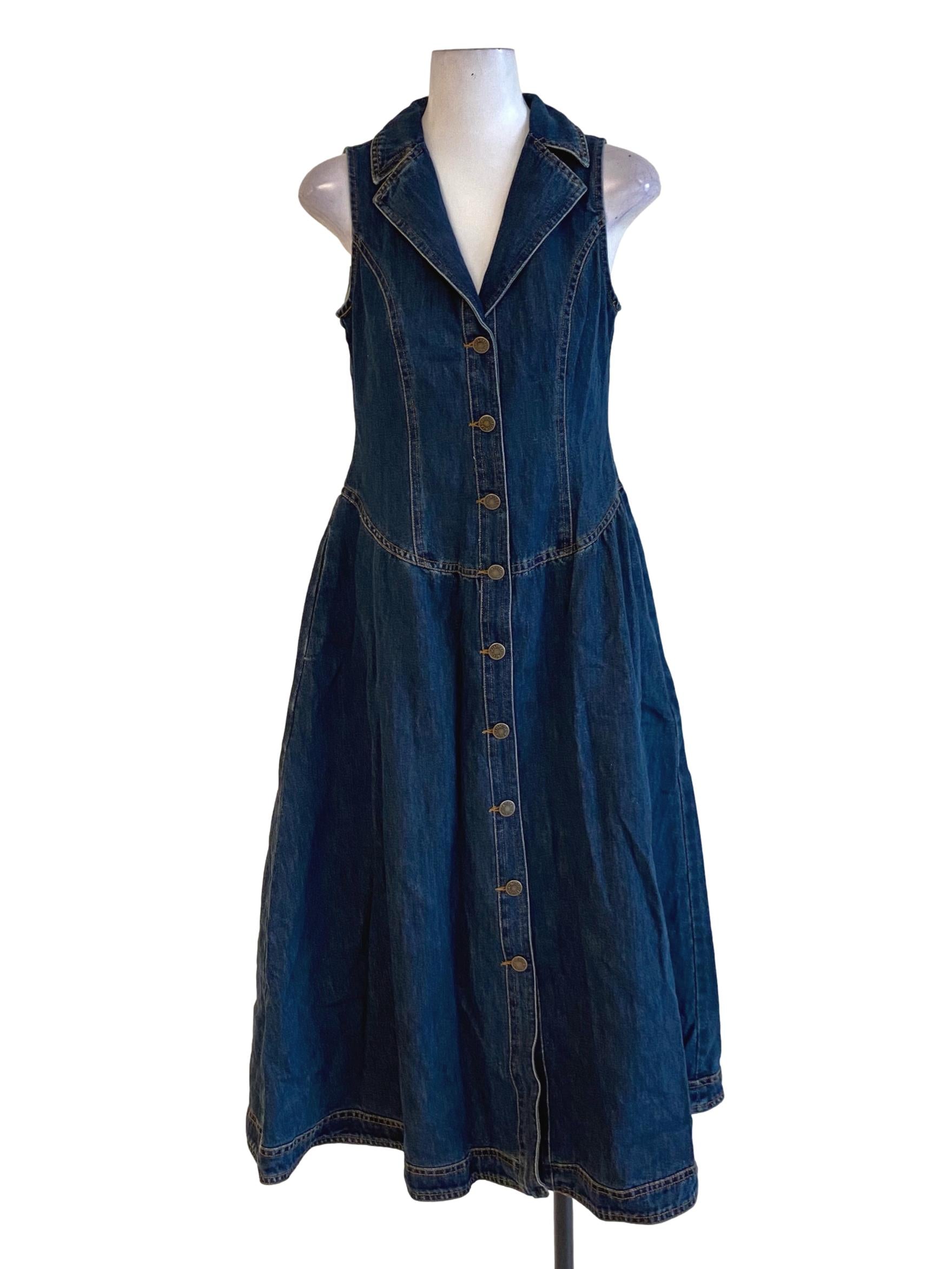 Denim Blue Buttoned Down A-Line Jeans Dress TCL