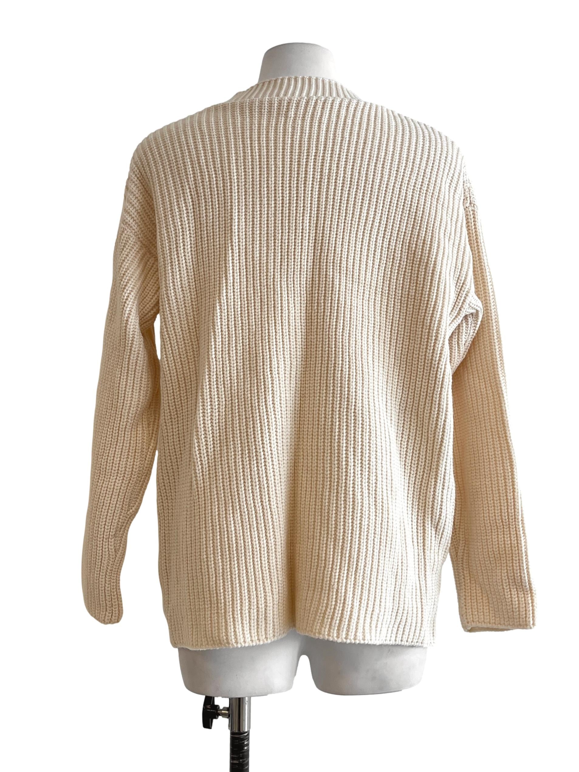 Cream White V-Neck Cardigan