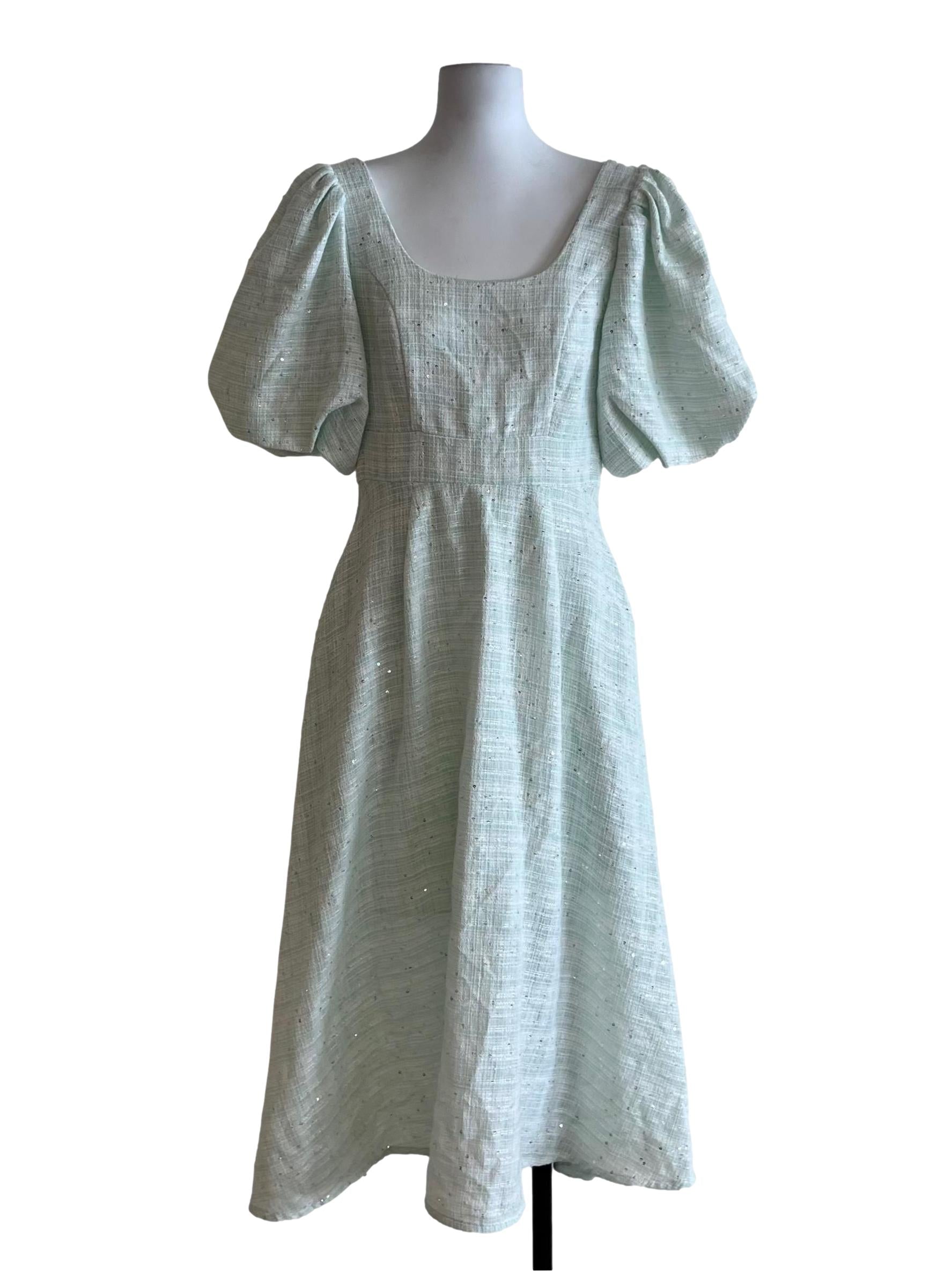 Mint Green Graph Check Empire Dress