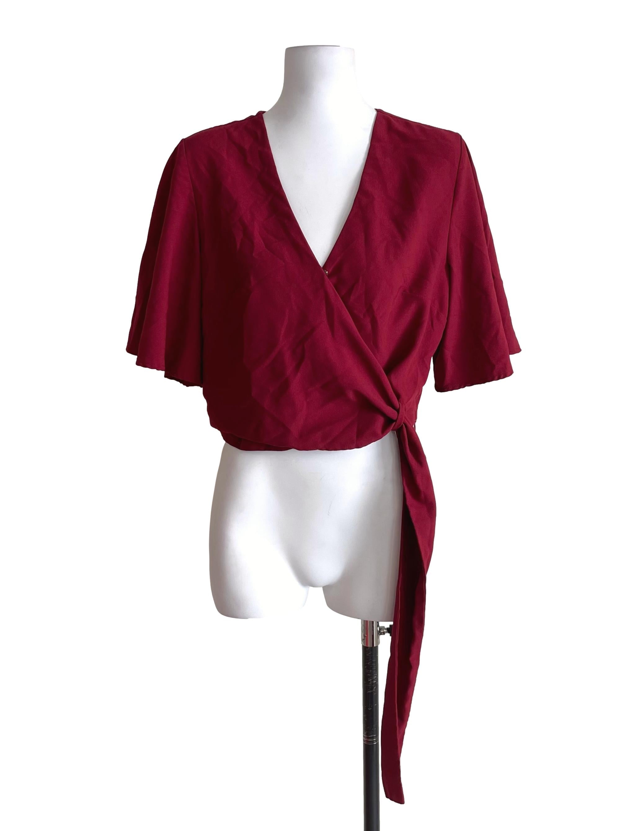 Ruby Red Cape Sleeves Wrap Top