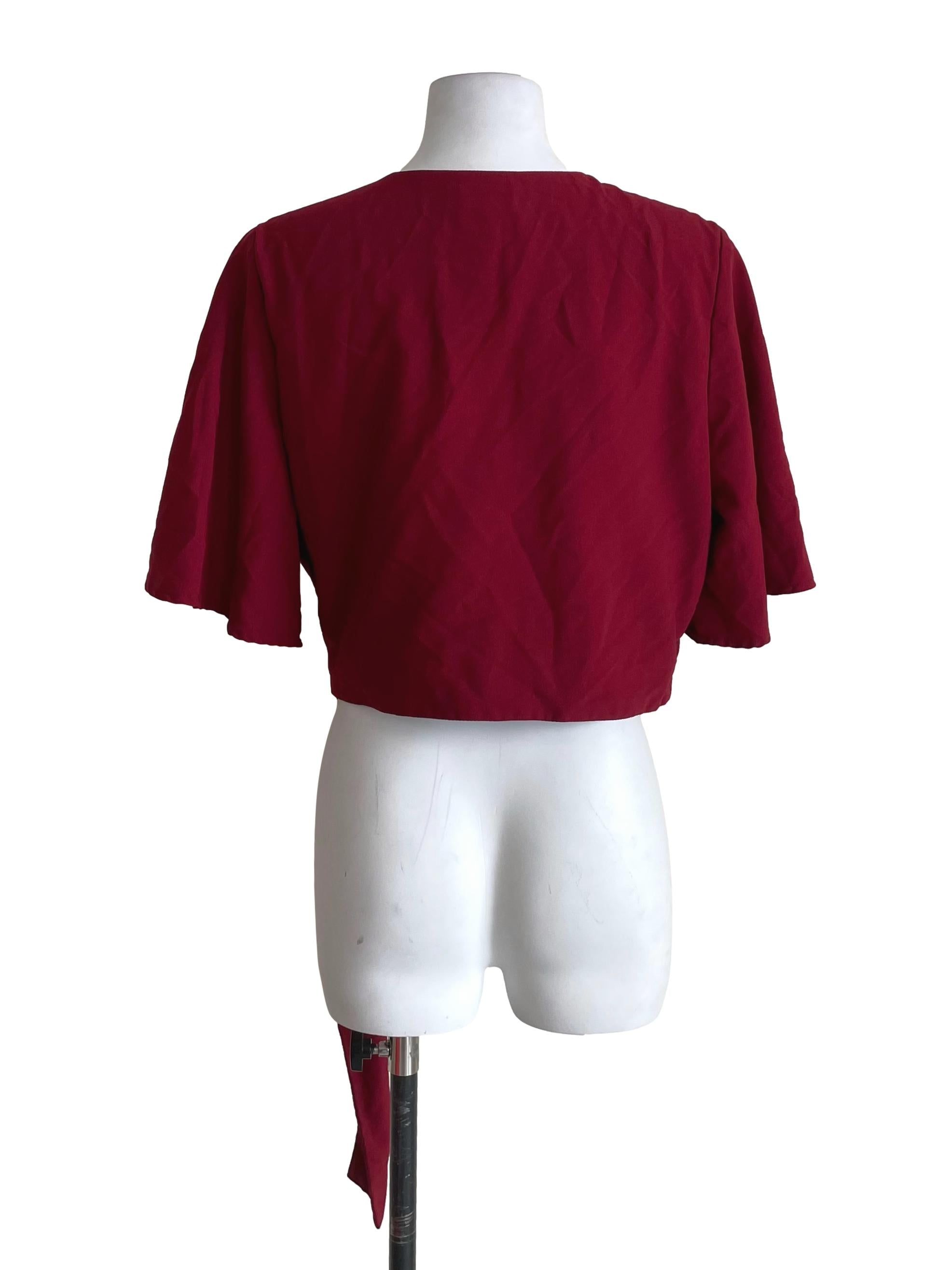 Ruby Red Cape Sleeves Wrap Top