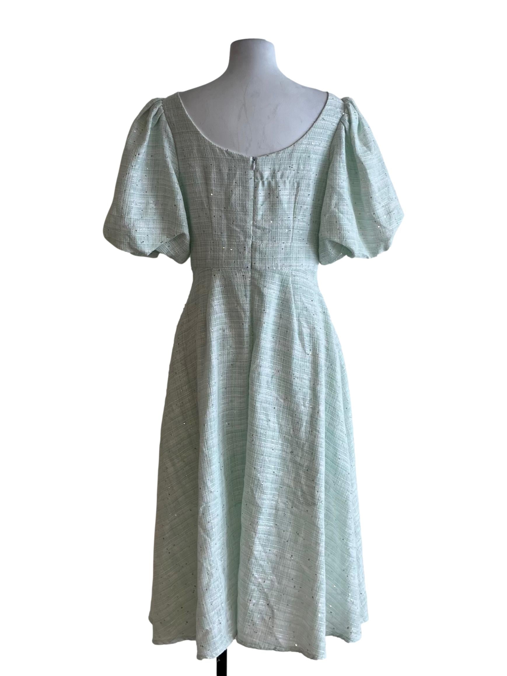 Mint Green Graph Check Empire Dress