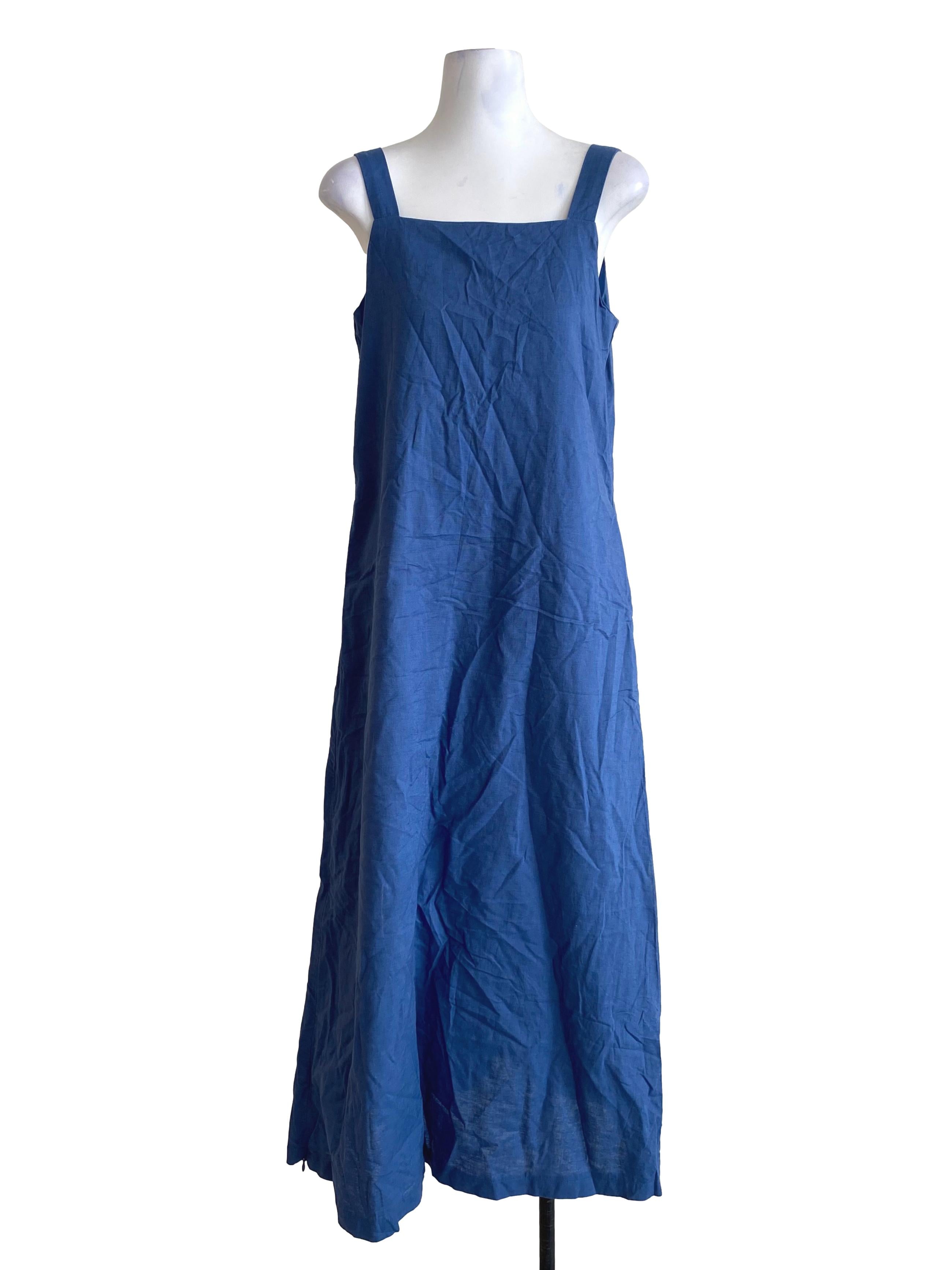 Cobalt Blue Square Linen Apron Dress