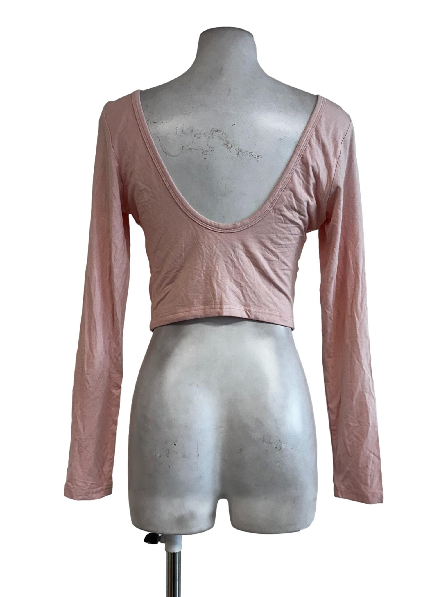 Rose Pink Padded Long Sleeves Crop Top