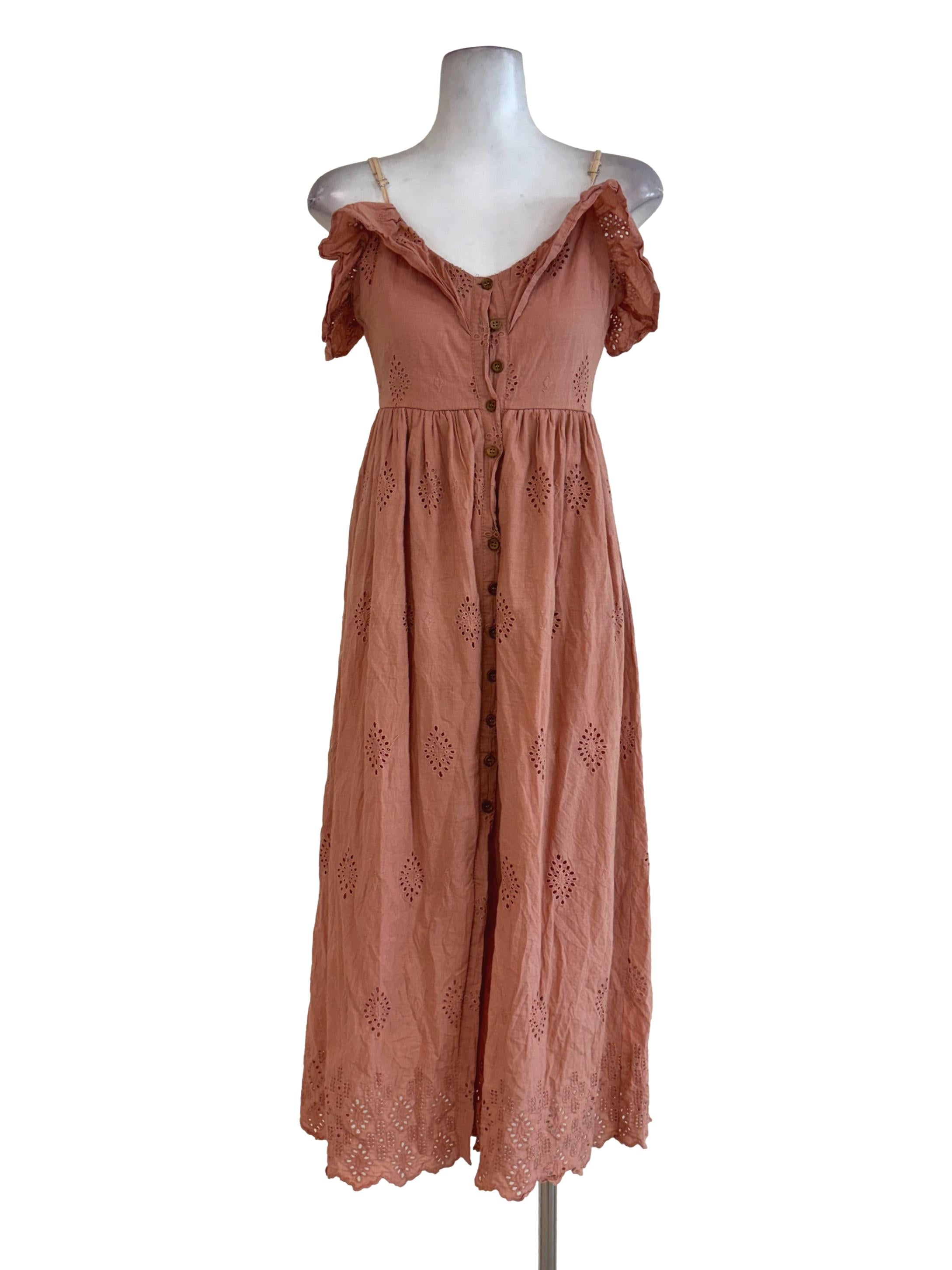 Coral Pink Buttoned Down Lace Dress
