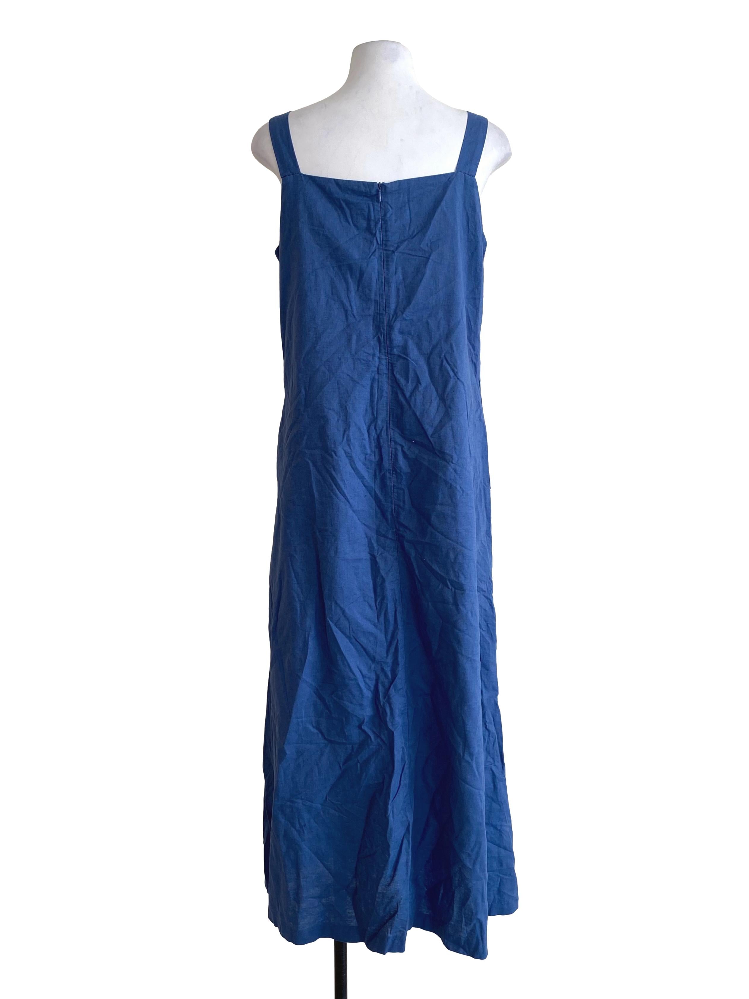 Cobalt Blue Square Linen Apron Dress