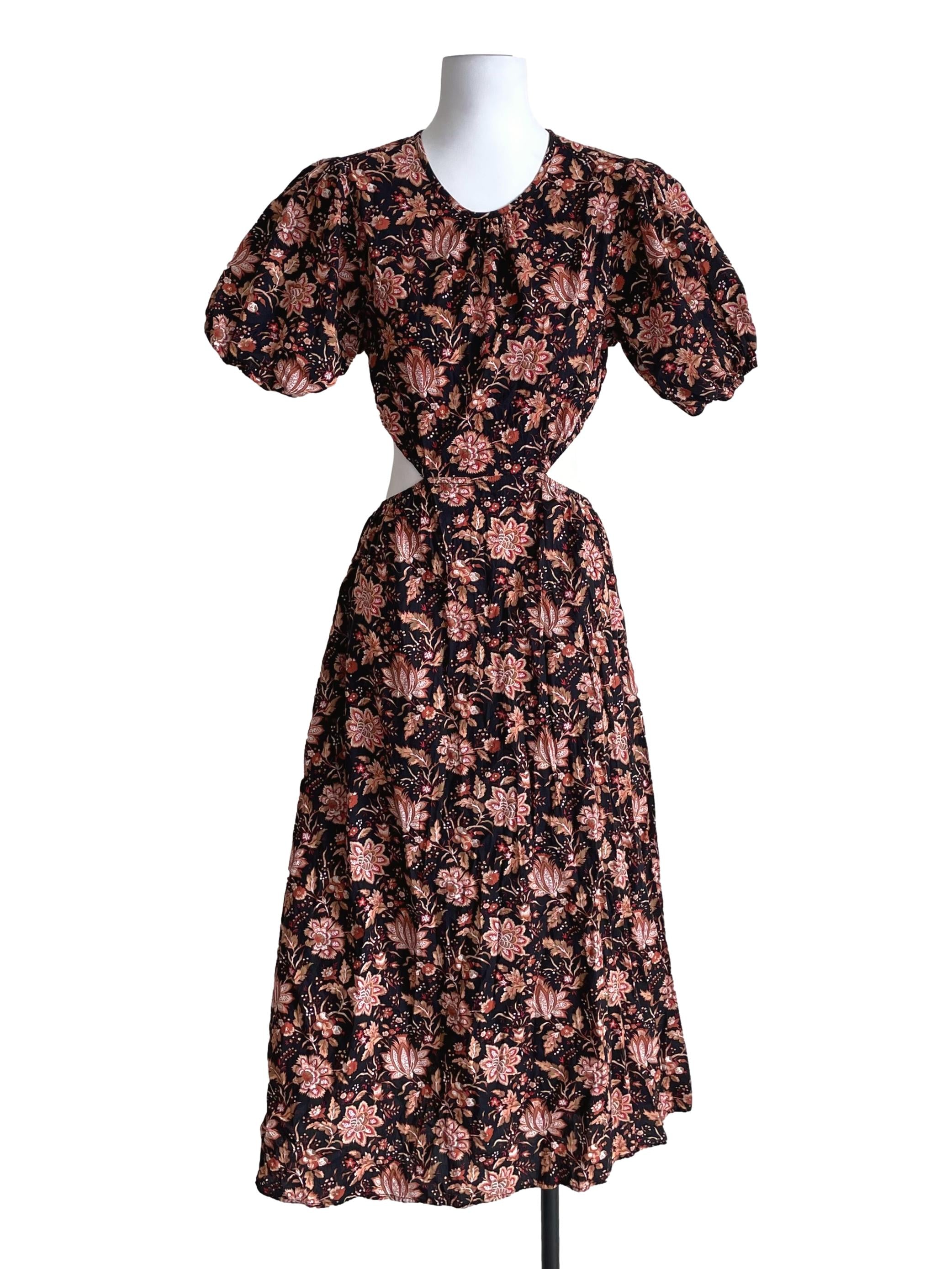 Black Floral Open Waist Dress