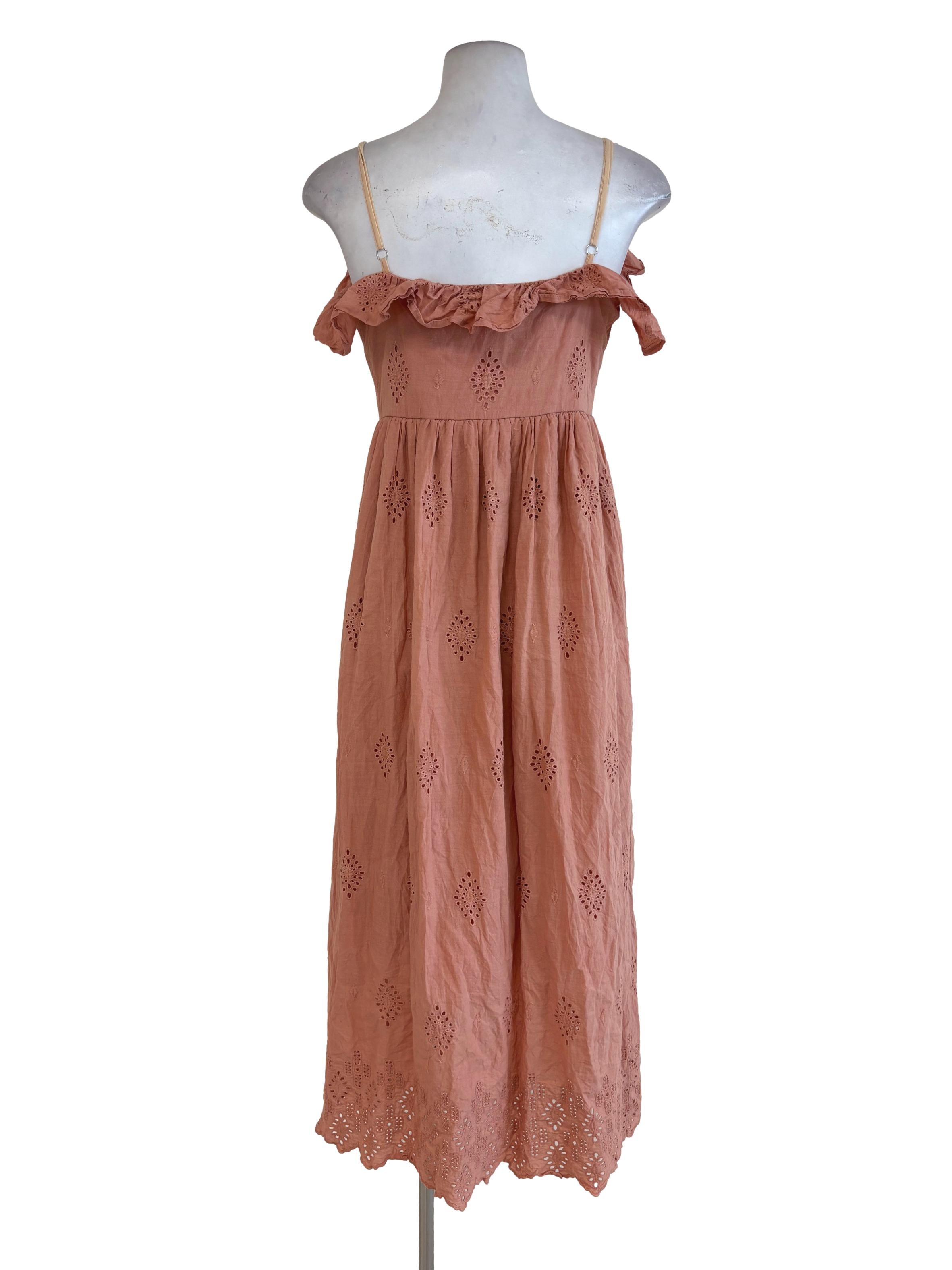 Coral Pink Buttoned Down Lace Dress